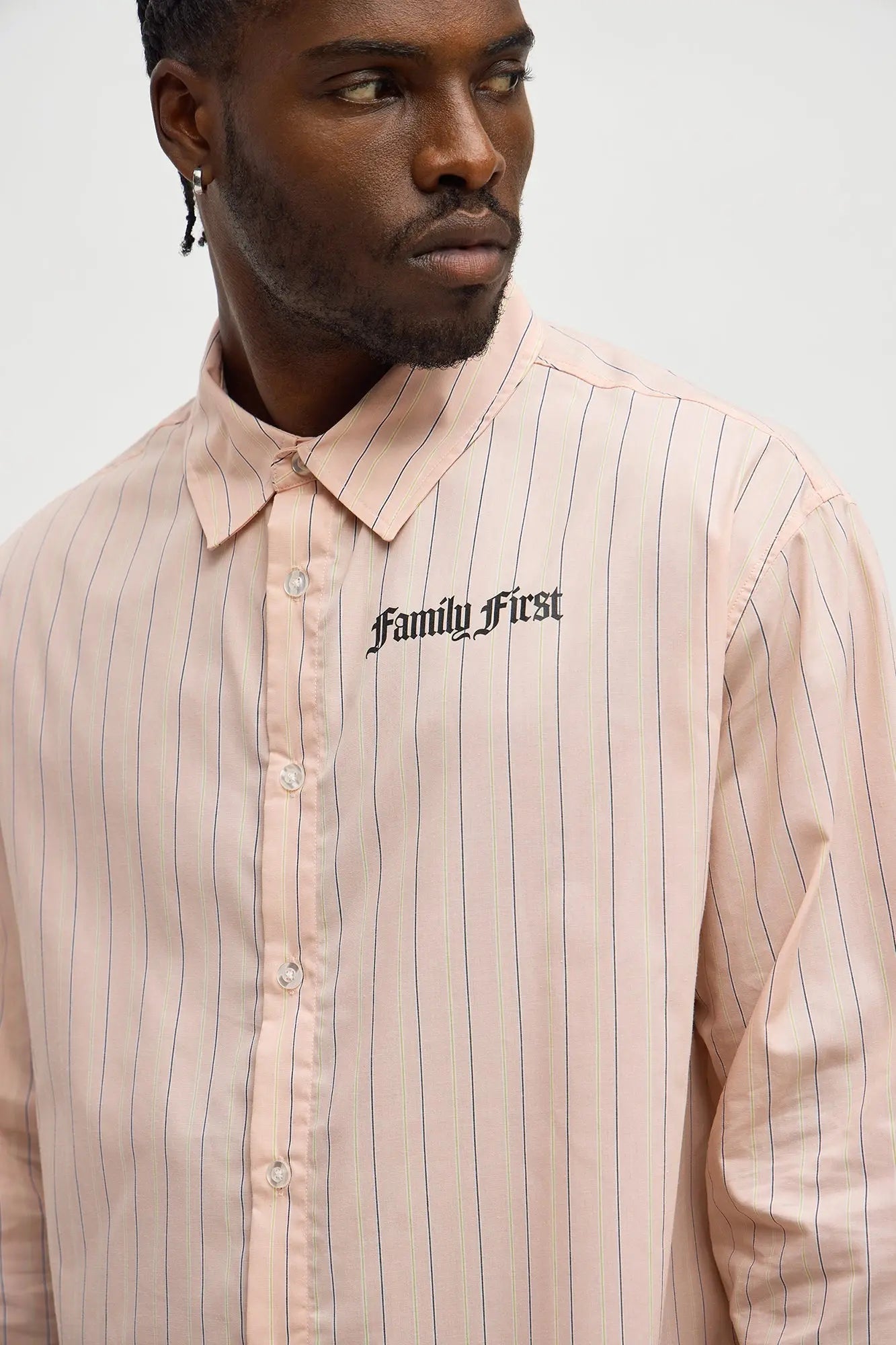 Oversized Graphic Printed Long Sleeve Button Up Shirt - Pink/combo