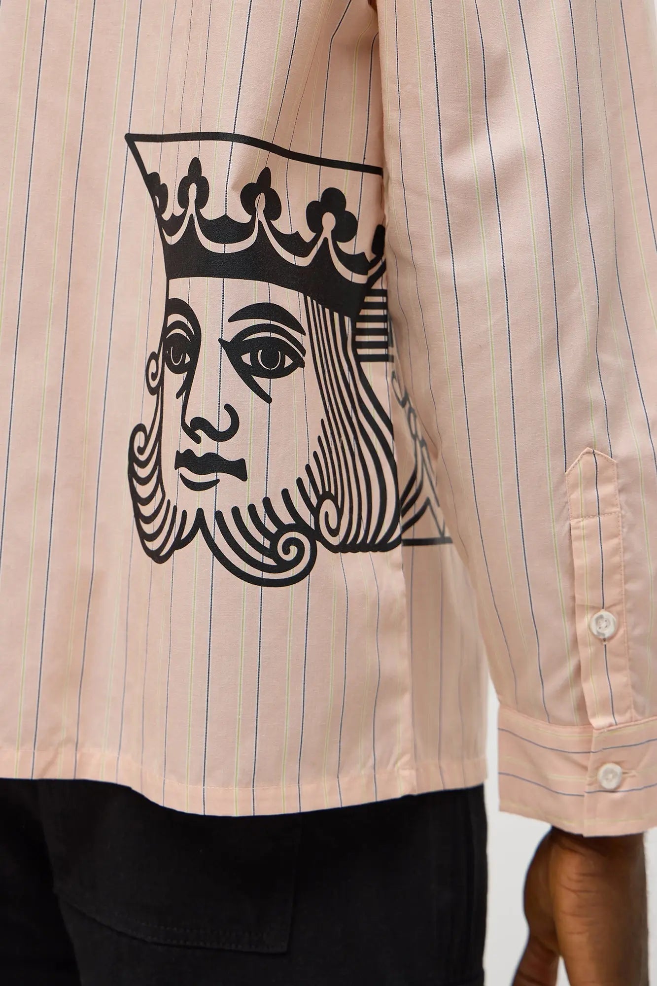 Oversized Graphic Printed Long Sleeve Button Up Shirt - Pink/combo