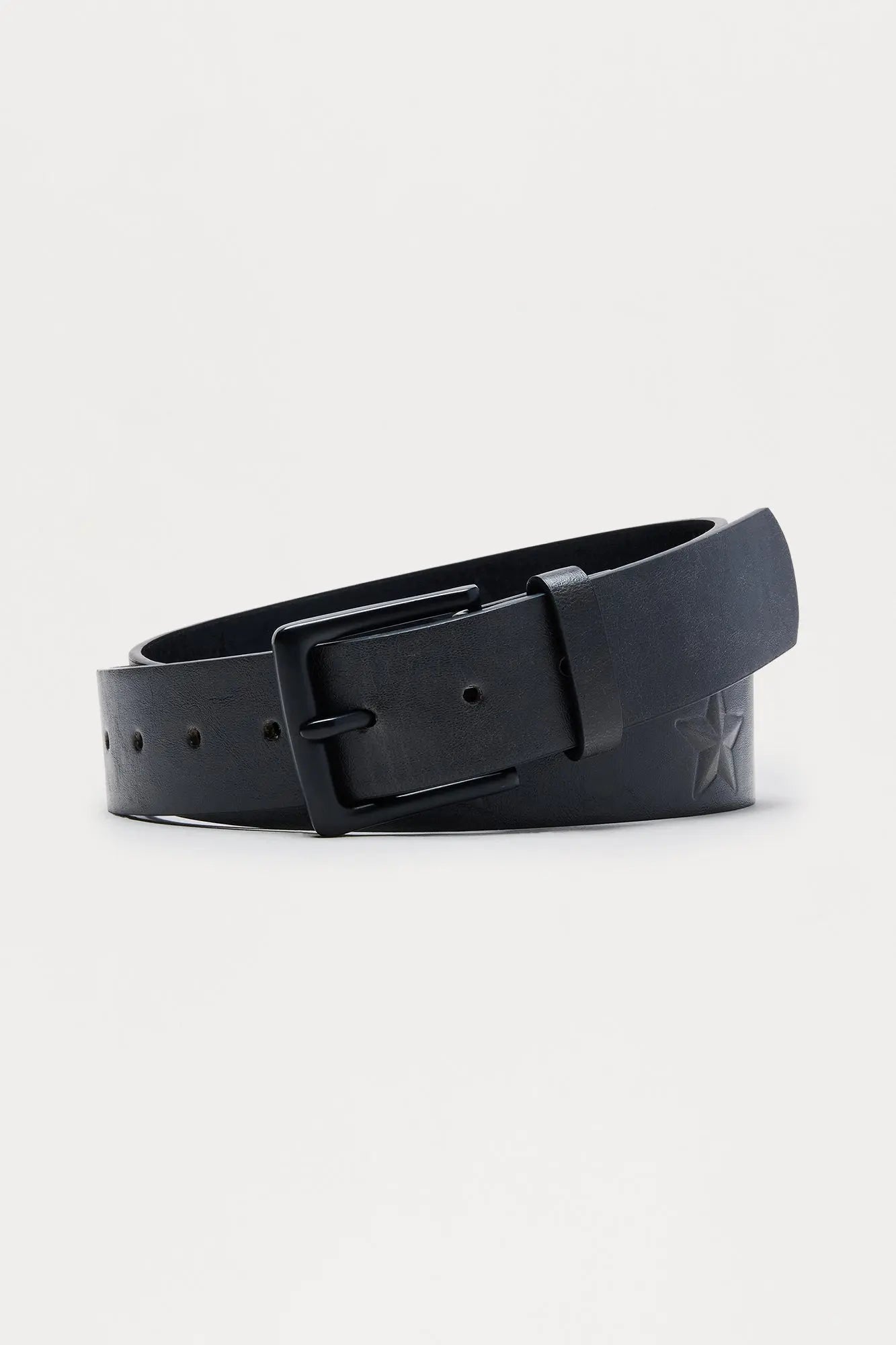 Embossed Star Buckle Belt - Black