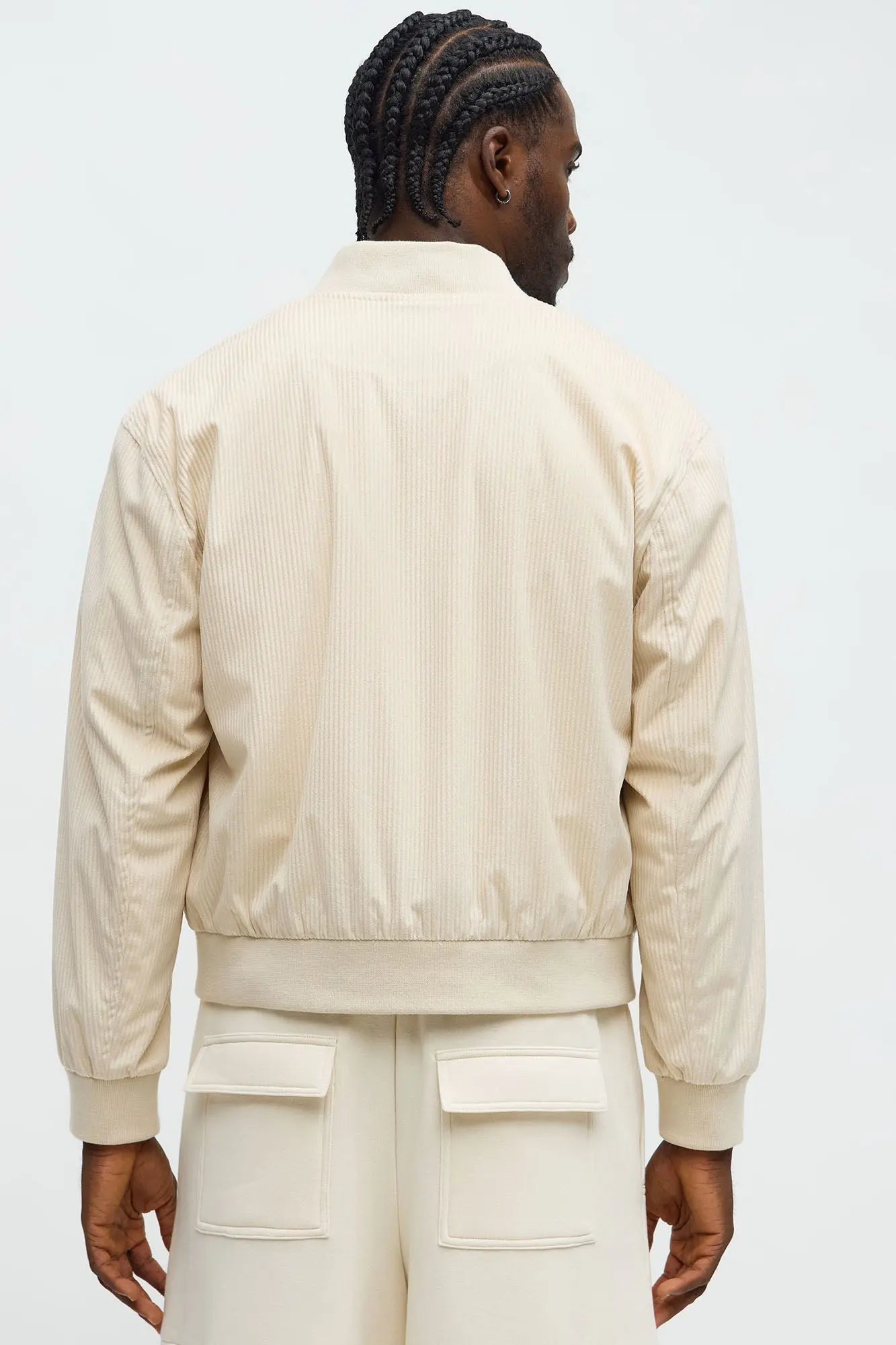 Relaxed Corduroy Rugged Bomber Jacket - Cream