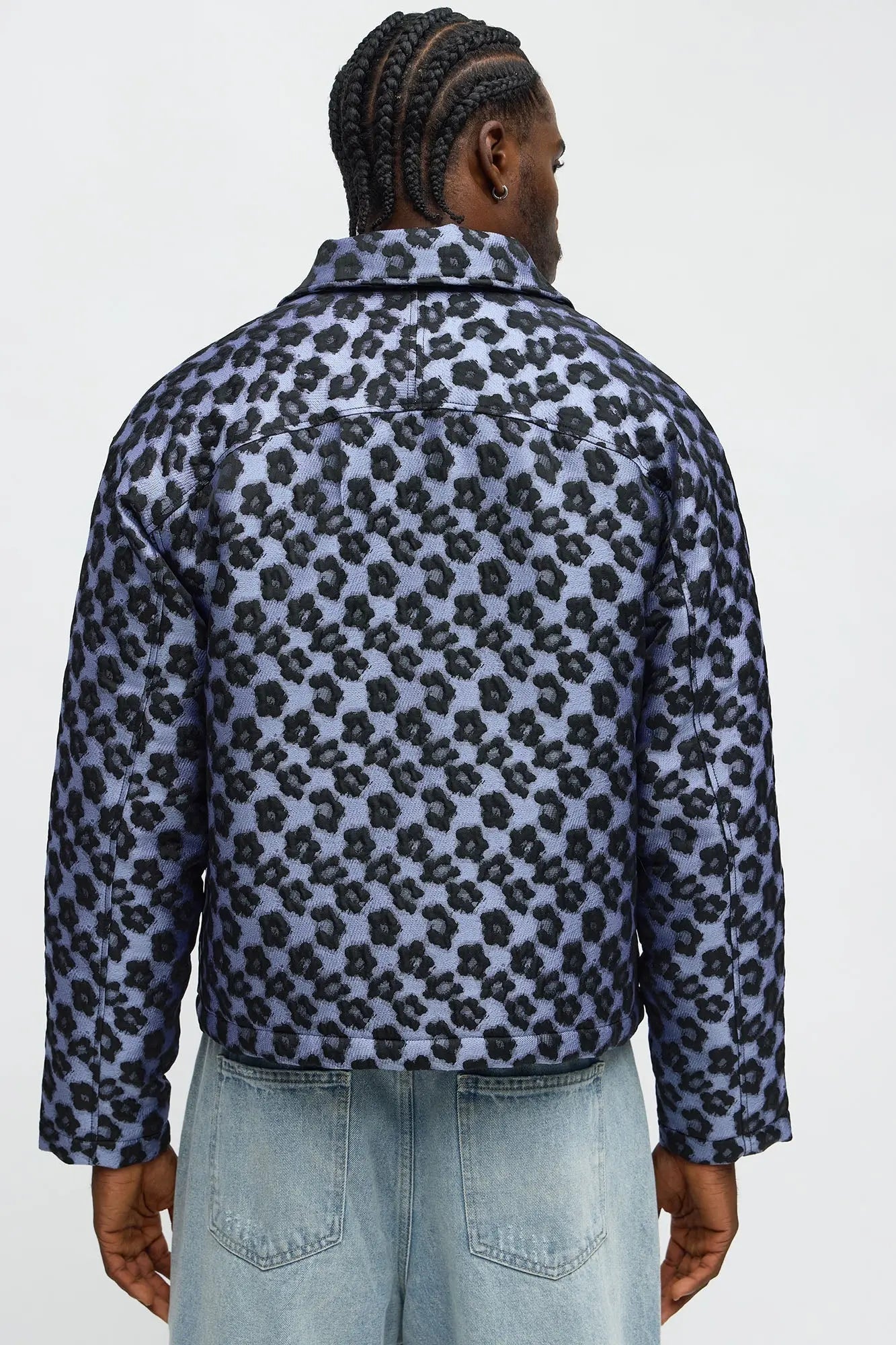 Relaxed Cropped Floral Jacquard Work Jacket - Purple