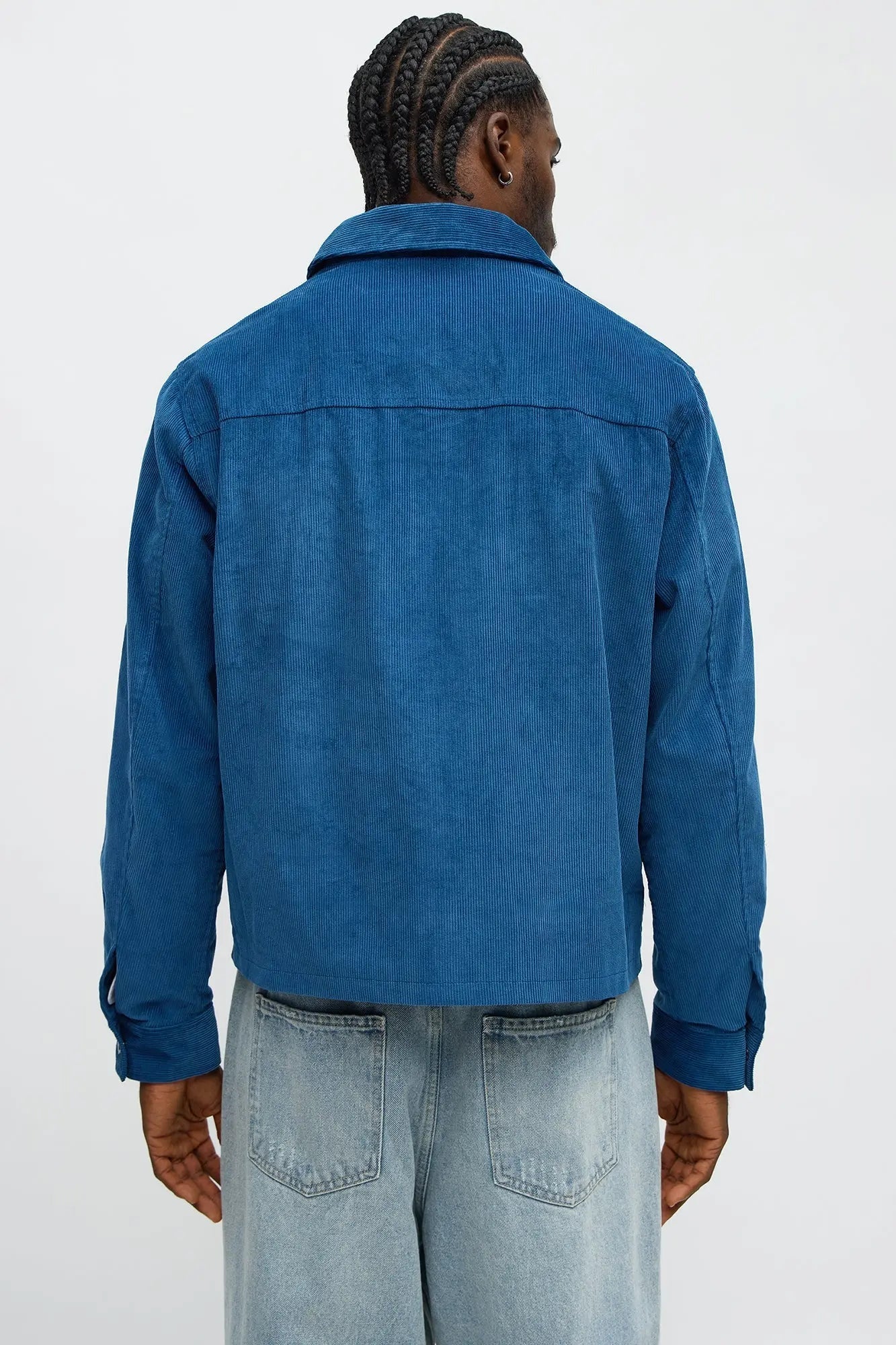 Textured Corduroy Cargo Pocket Zip Jacket - Blue