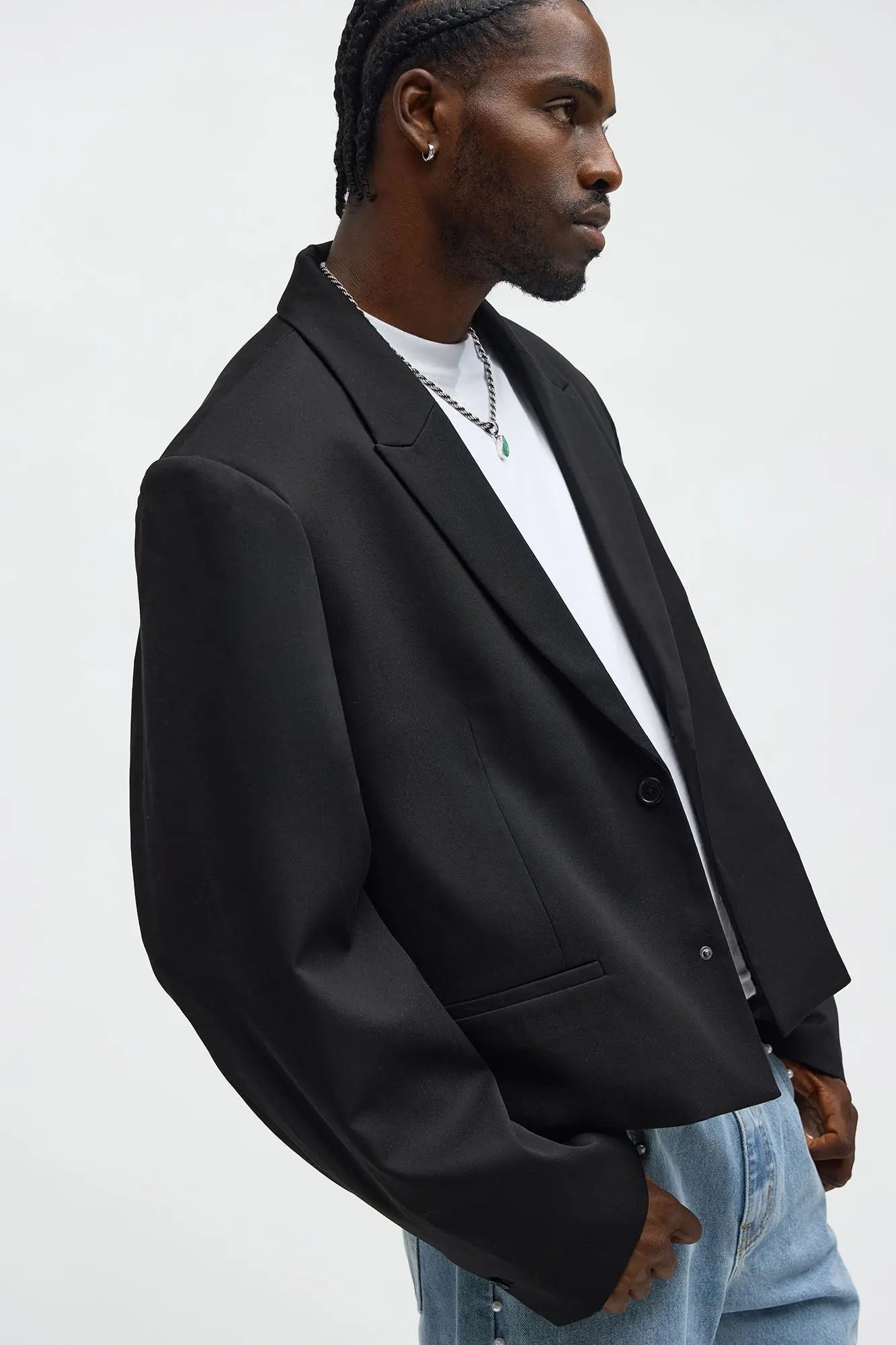 Gabardine Super Cropped Single Breaster Blazer - Black