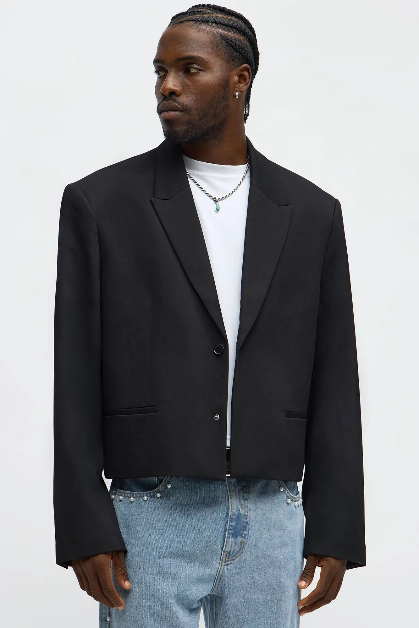 Gabardine Super Cropped Single Breaster Blazer - Black