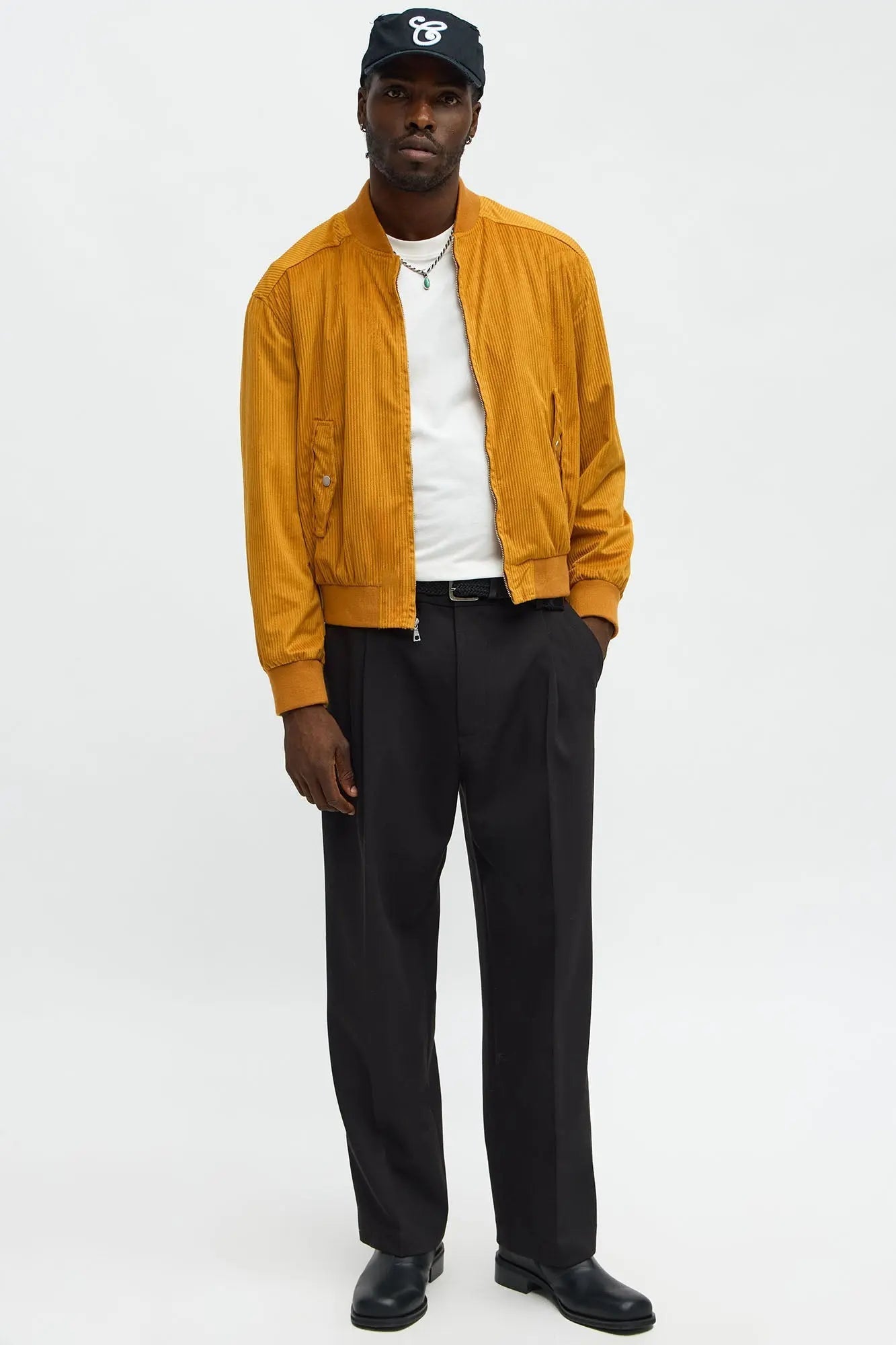 Relaxed Corduroy Rugged Bomber Jacket - Brown