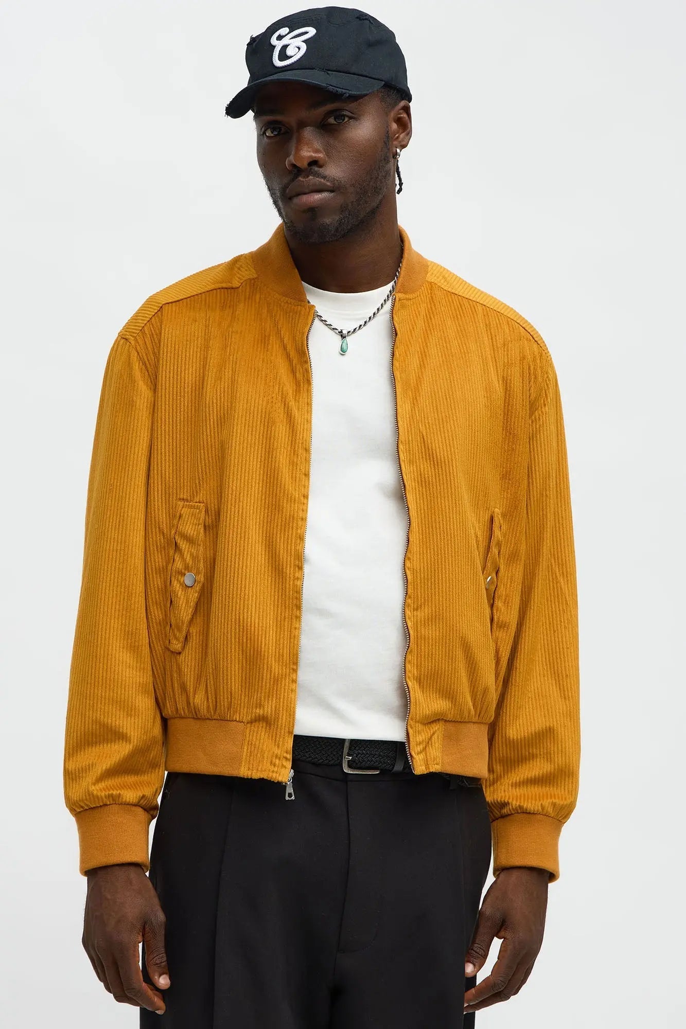 Relaxed Corduroy Rugged Bomber Jacket - Brown