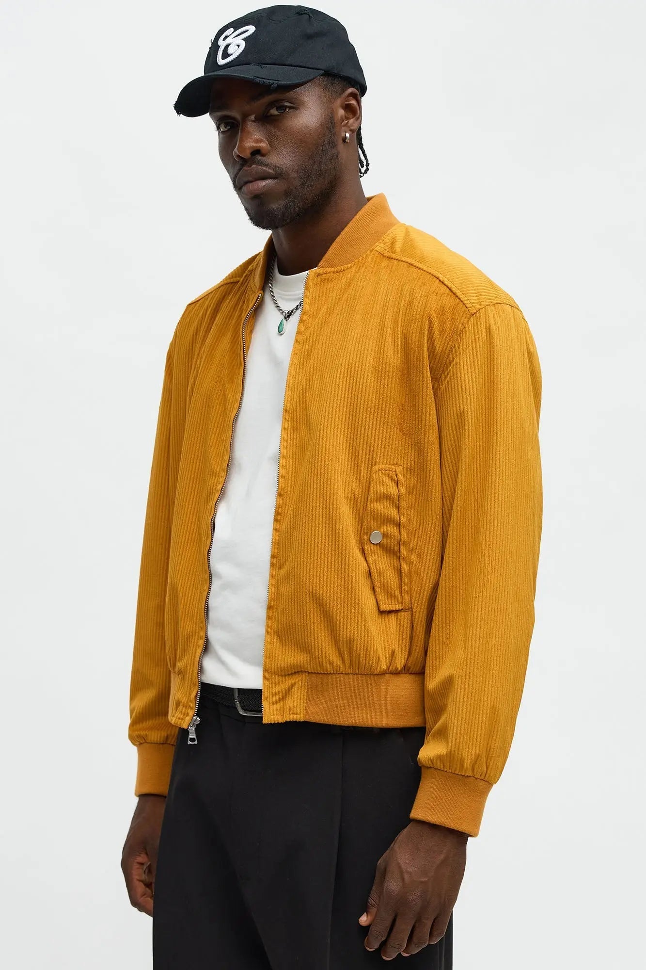 Relaxed Corduroy Rugged Bomber Jacket - Brown