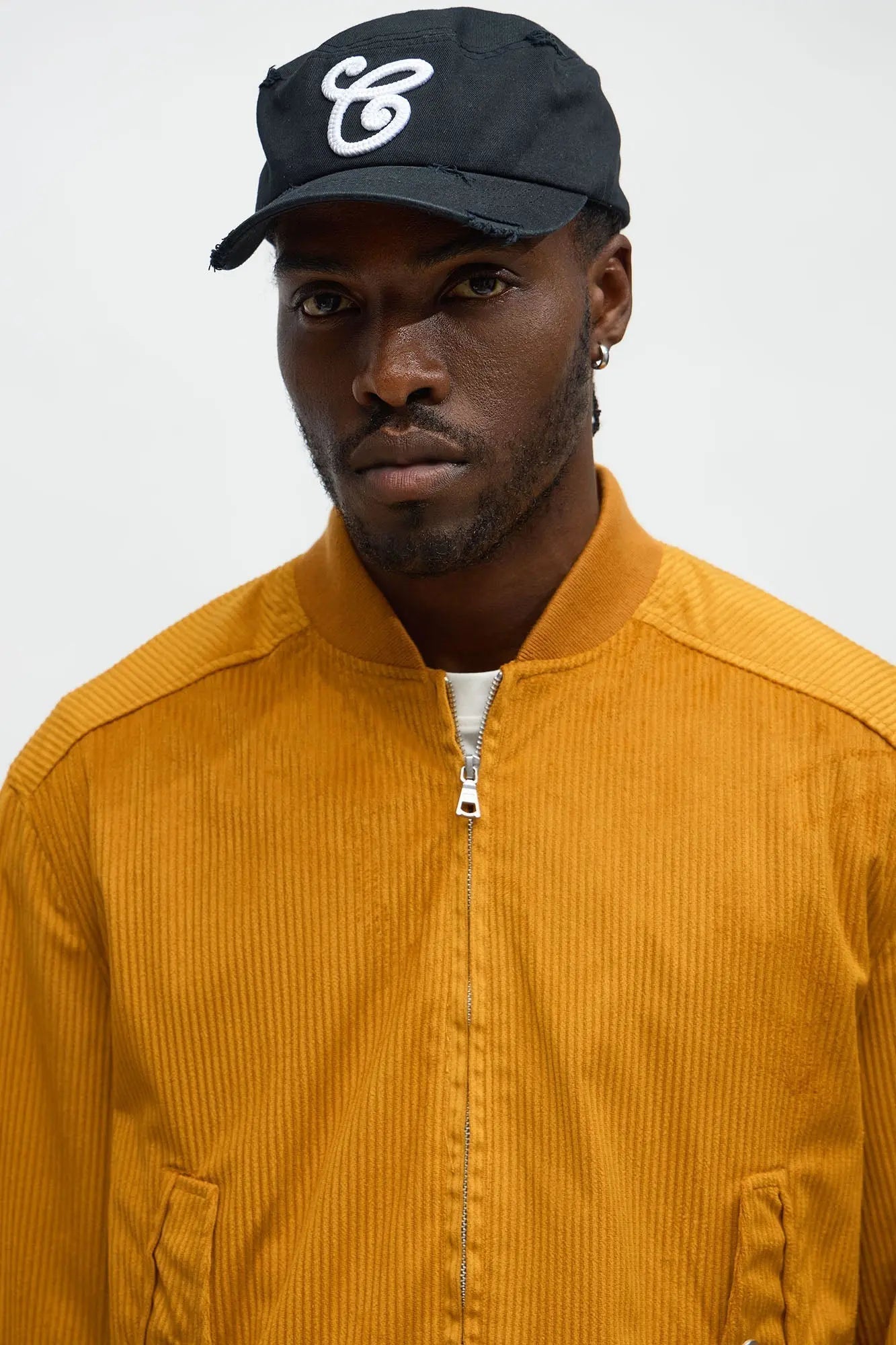 Relaxed Corduroy Rugged Bomber Jacket - Brown