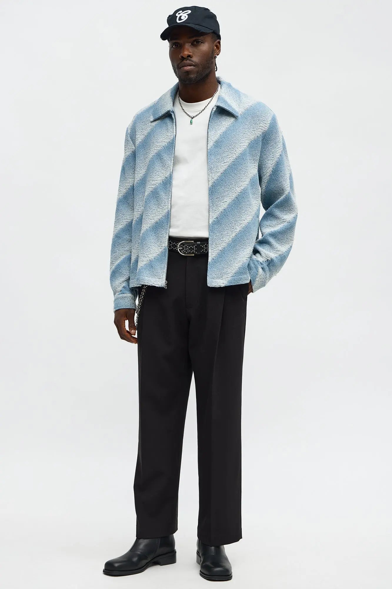 Relaxed Faded Lines Tapestry Zip Jacket - Ice Blue