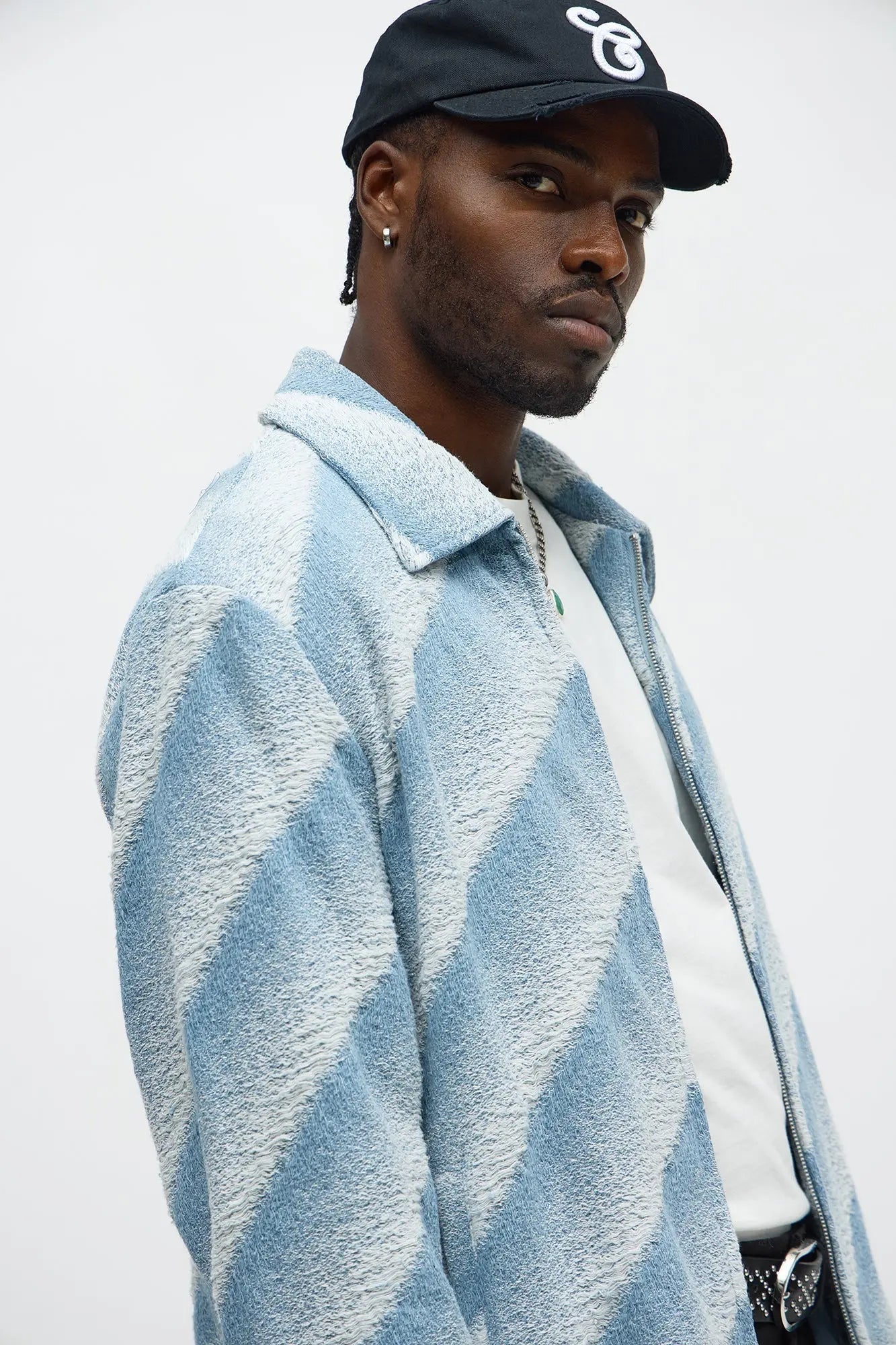 Relaxed Faded Lines Tapestry Zip Jacket - Ice Blue