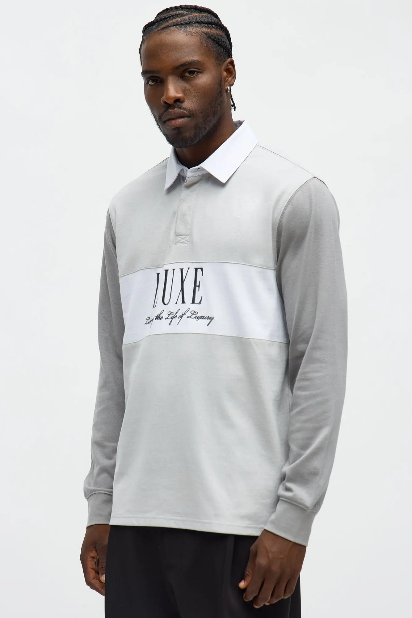 Luxe Long Sleeve Polo - Grey