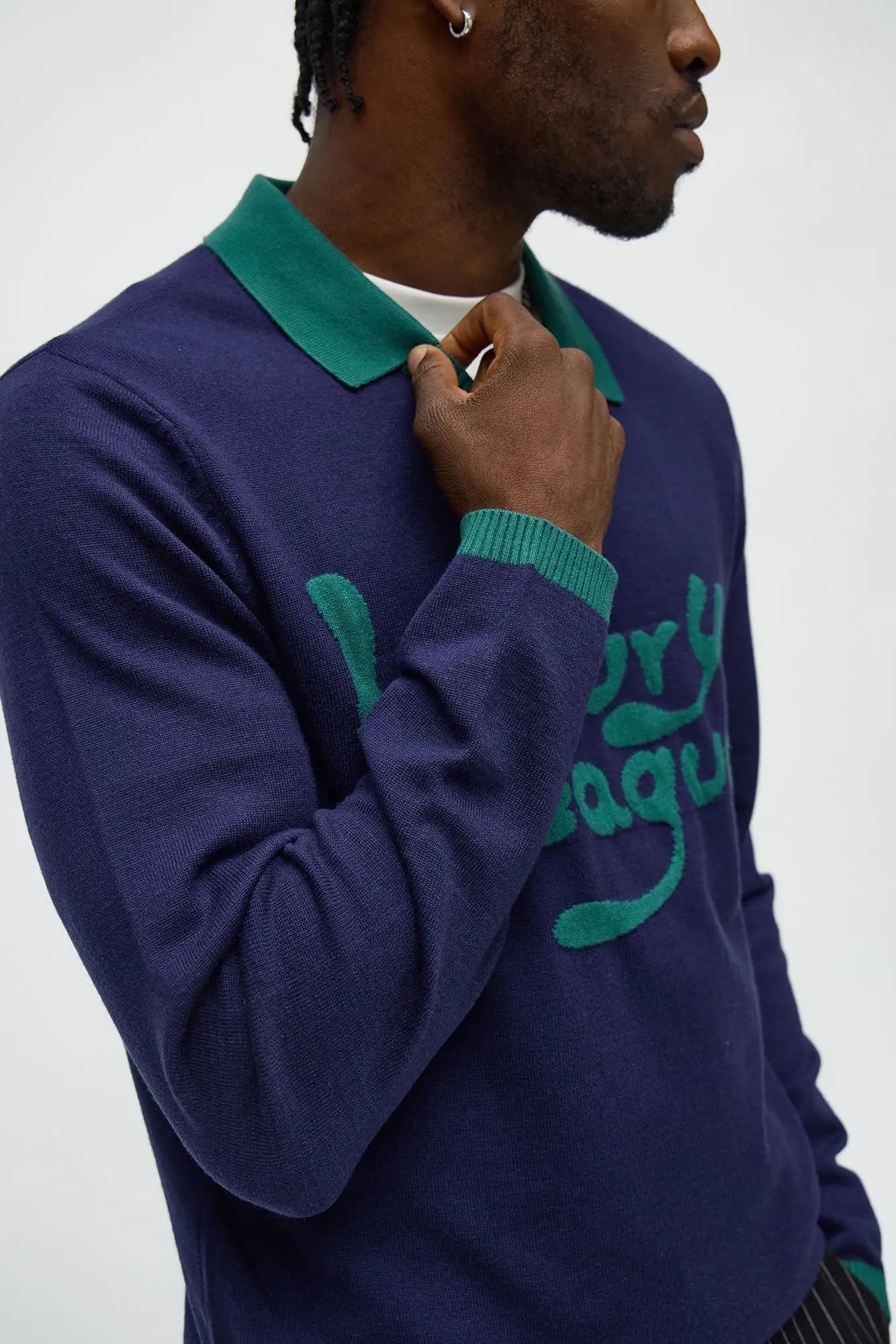 Luxury League Lightweight Knit Long Sleeve Polo - Navy/combo
