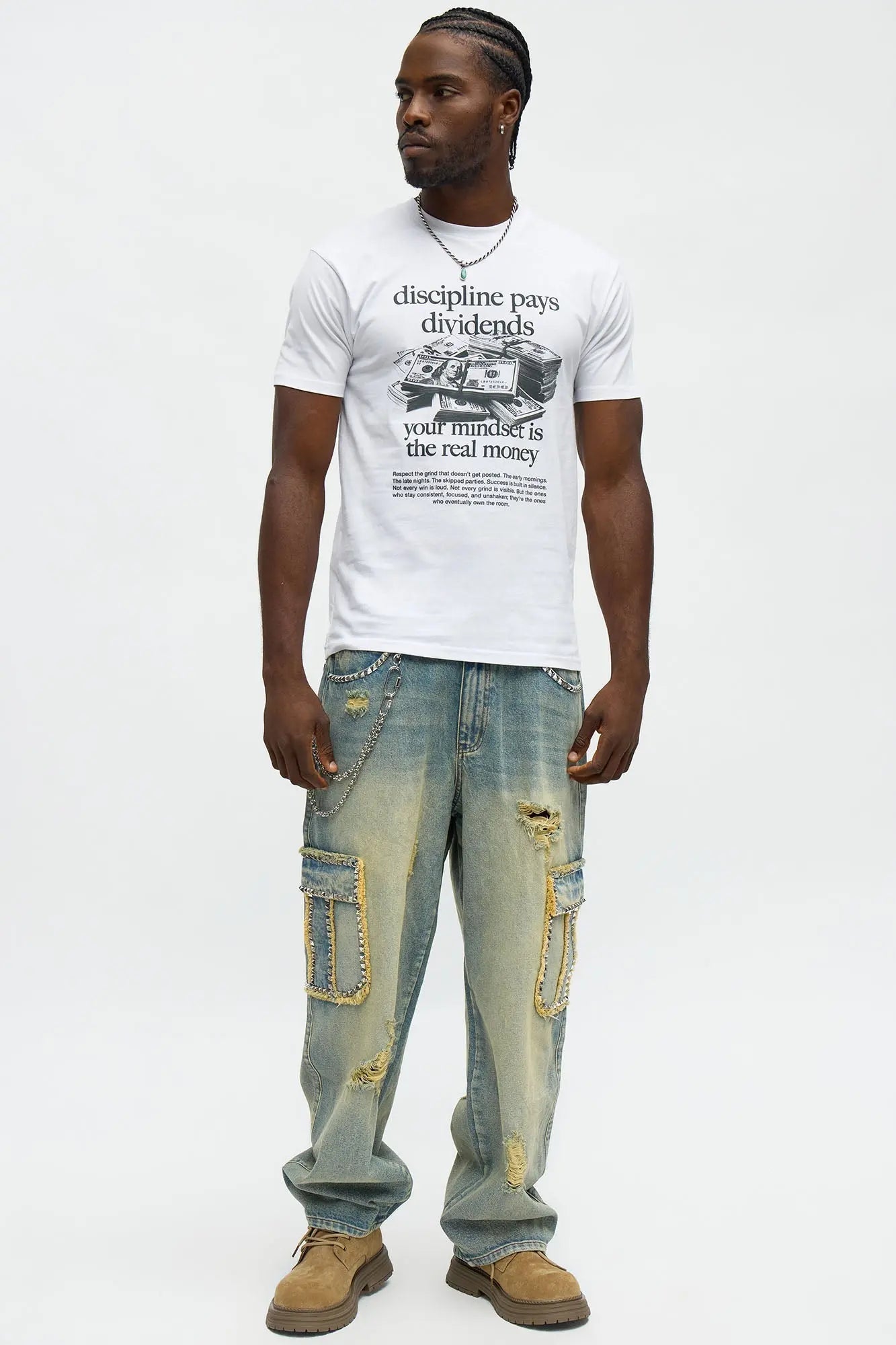 Discipline Pays Dividends Short Sleeve Tee - White