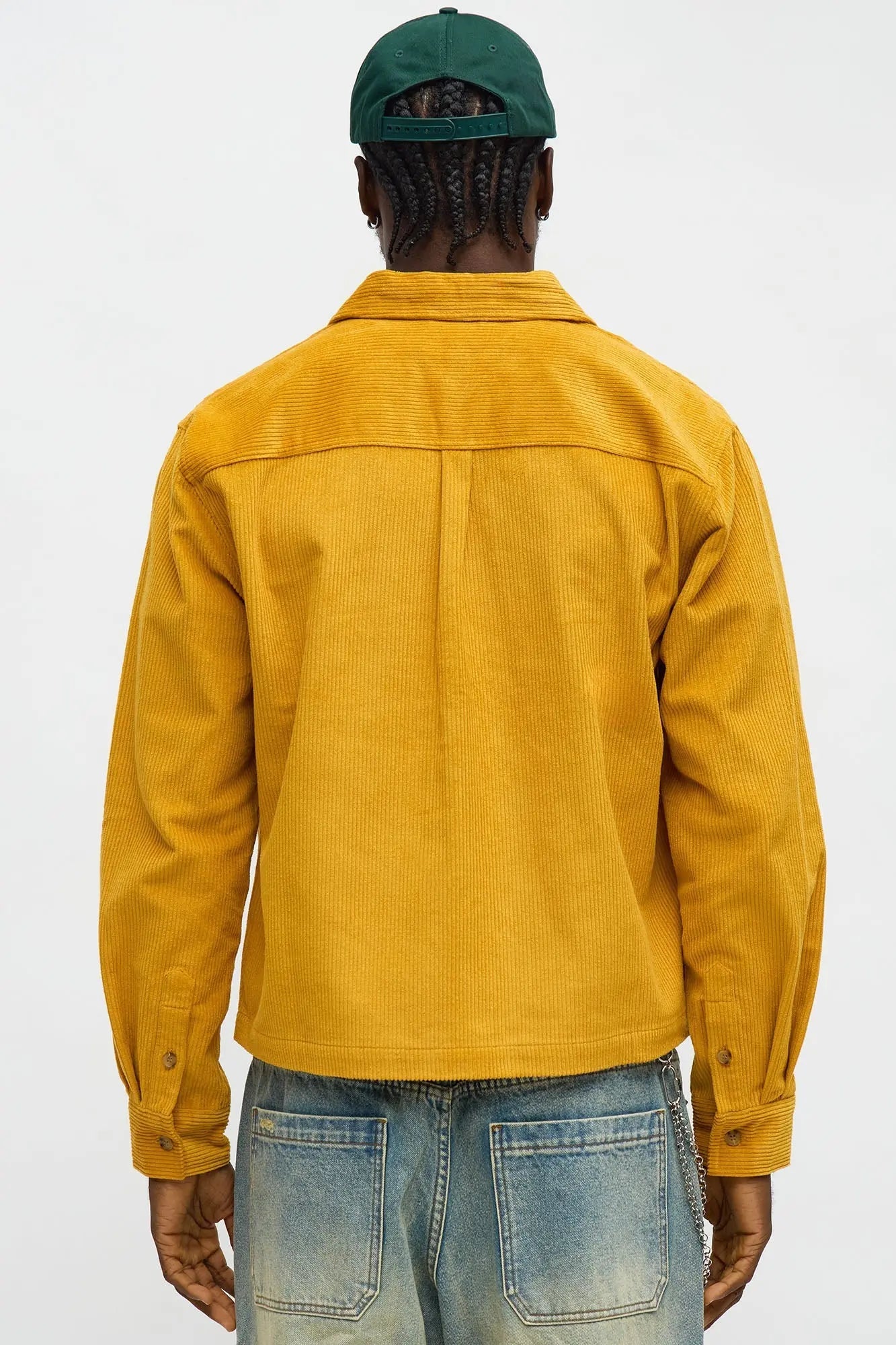 Cropped Corduroy Button Up Shirt - Mustard