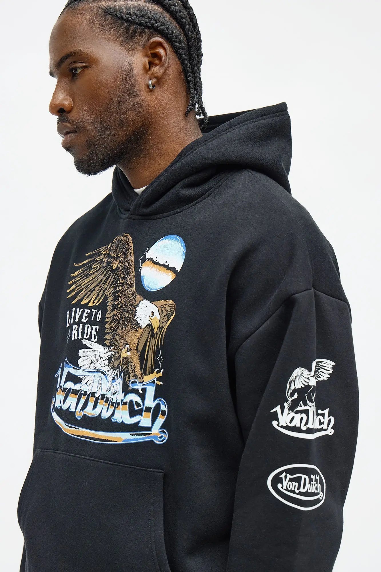 Von Dutch Live To Ride Oversized Hoodie - Black