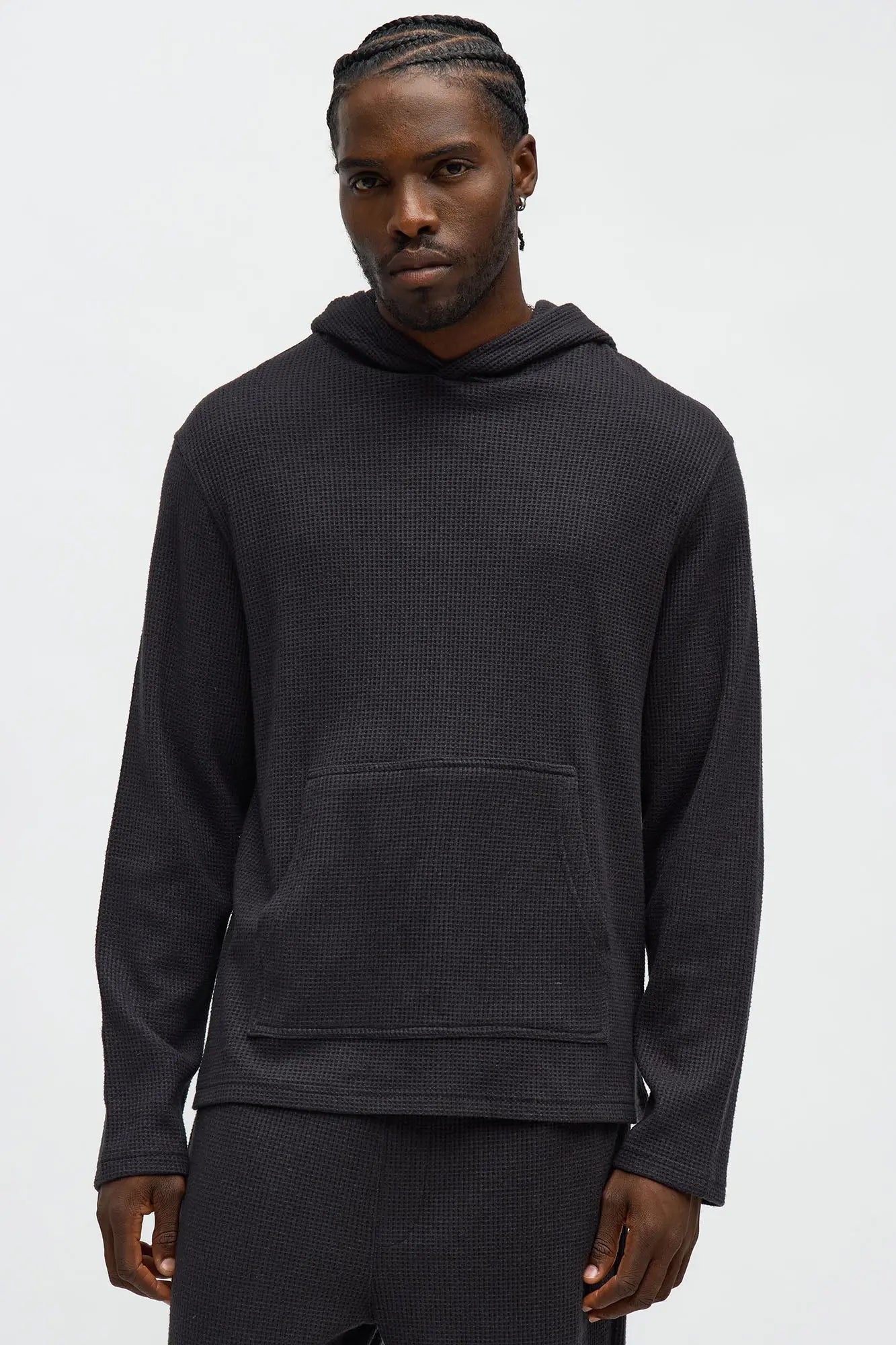 Cozy Waffle Textured Hoodie - Charcoal