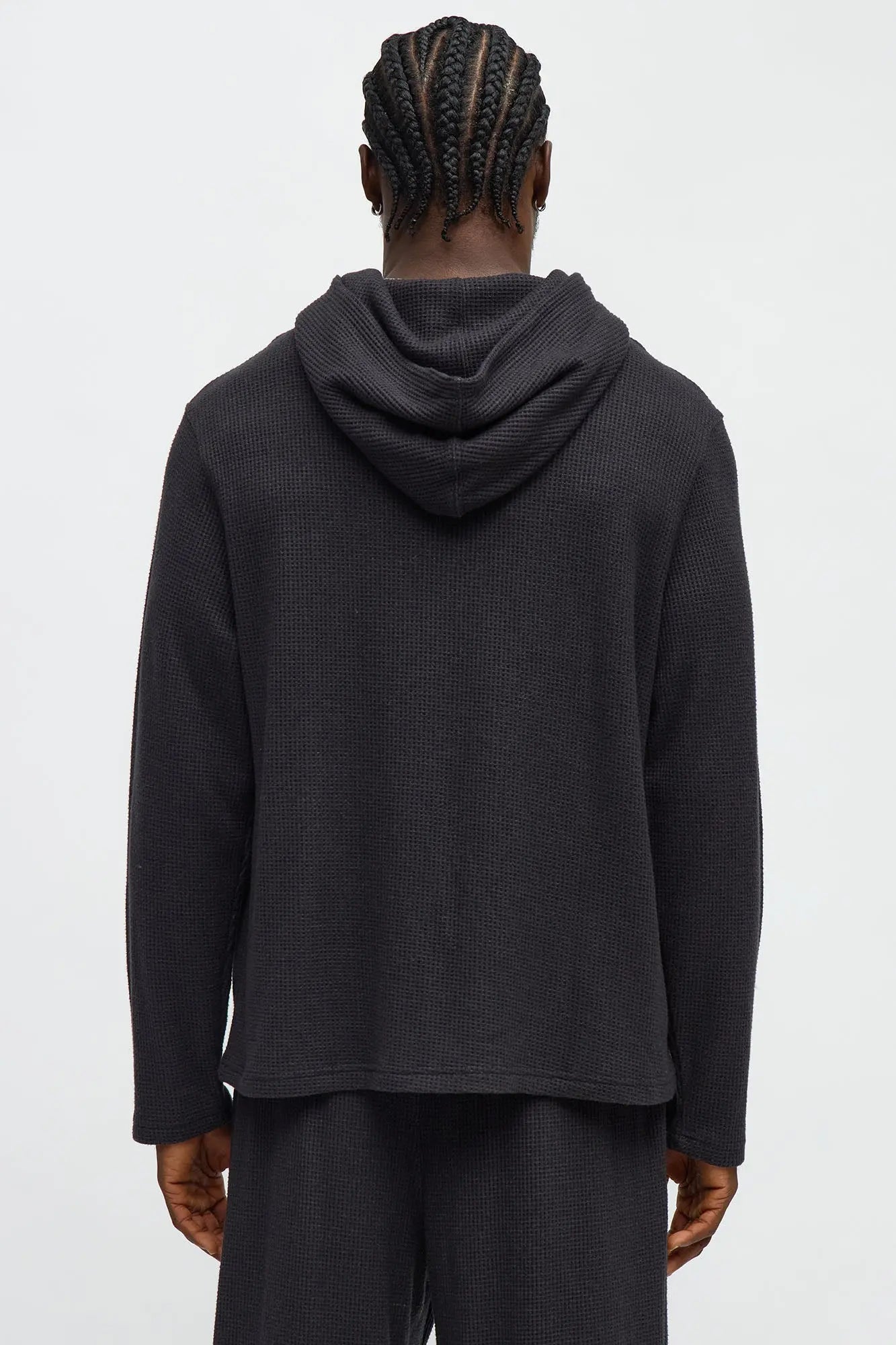 Cozy Waffle Textured Hoodie - Charcoal