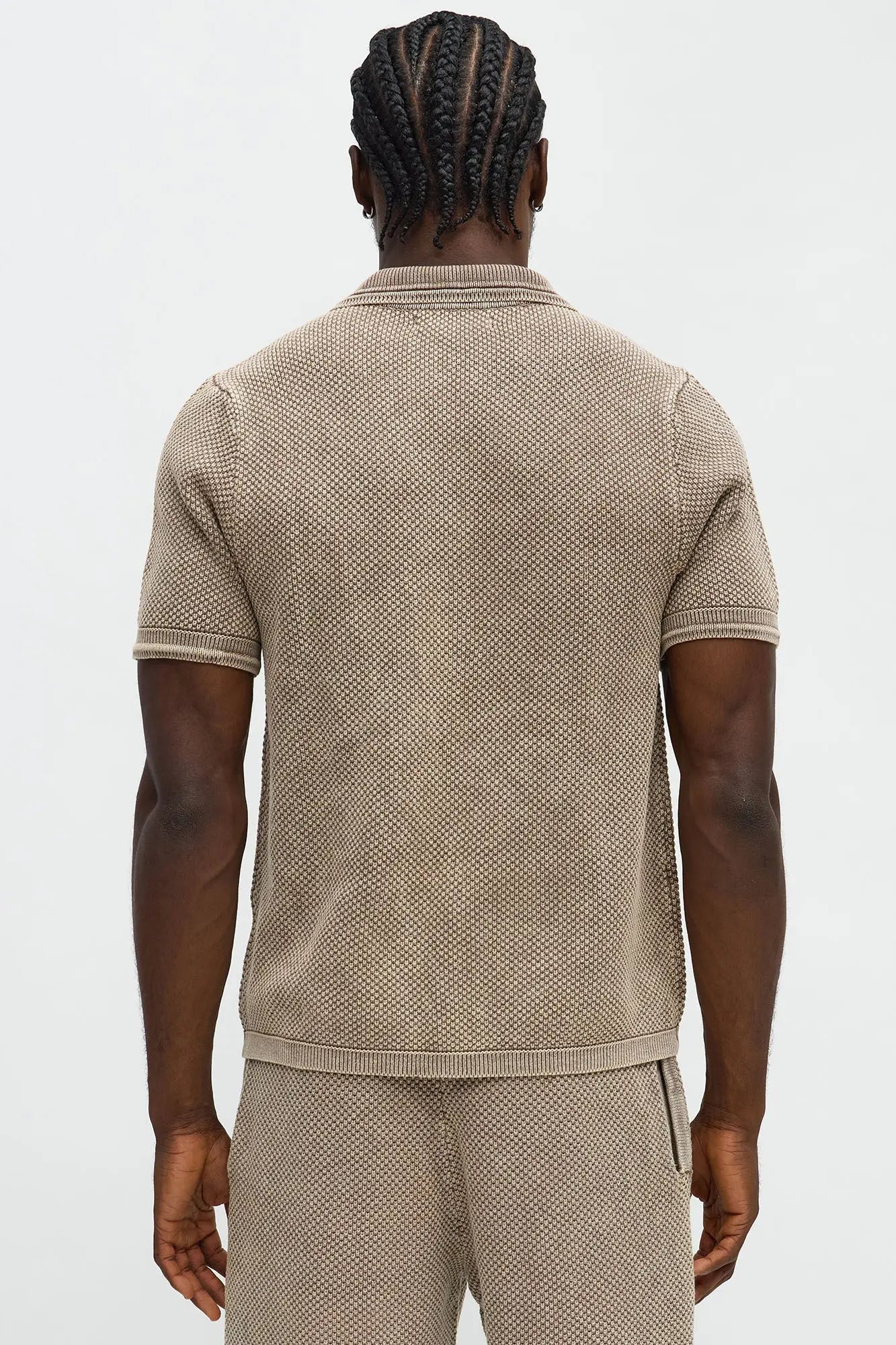 Washed Short Sleeve Button Up Shirt - Brown/combo