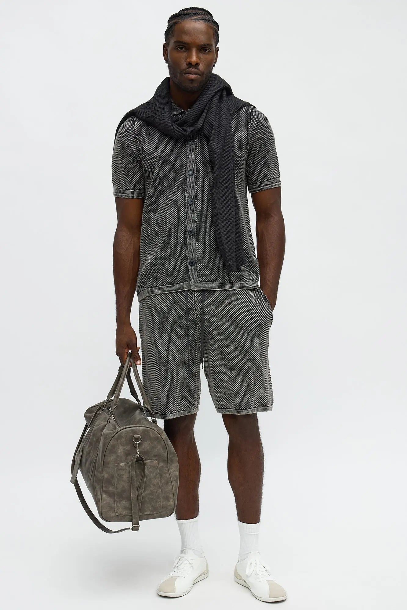 Washed Short Sleeve Button Up Shirt - Black Wash