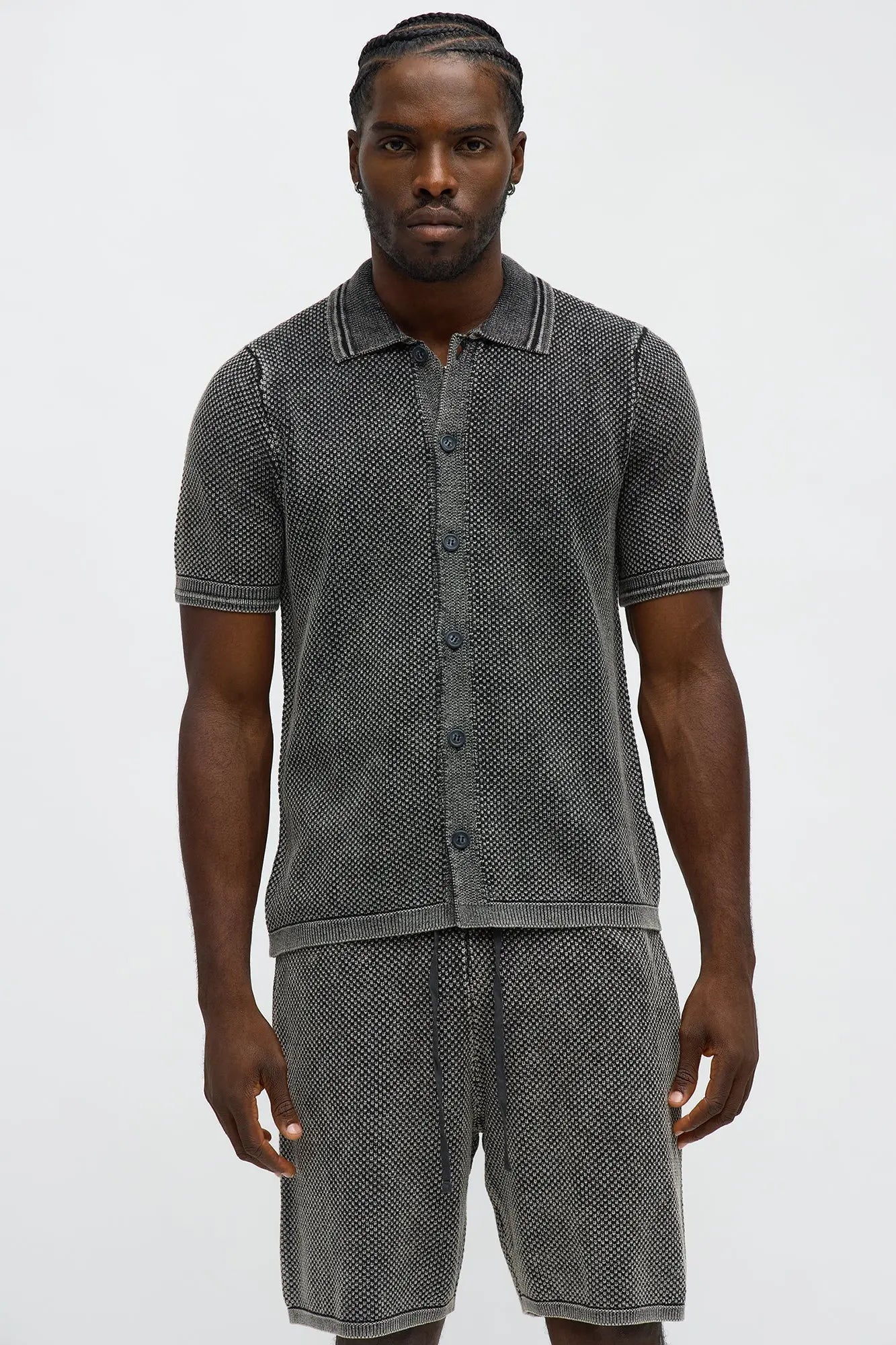 Washed Short Sleeve Button Up Shirt - Black Wash