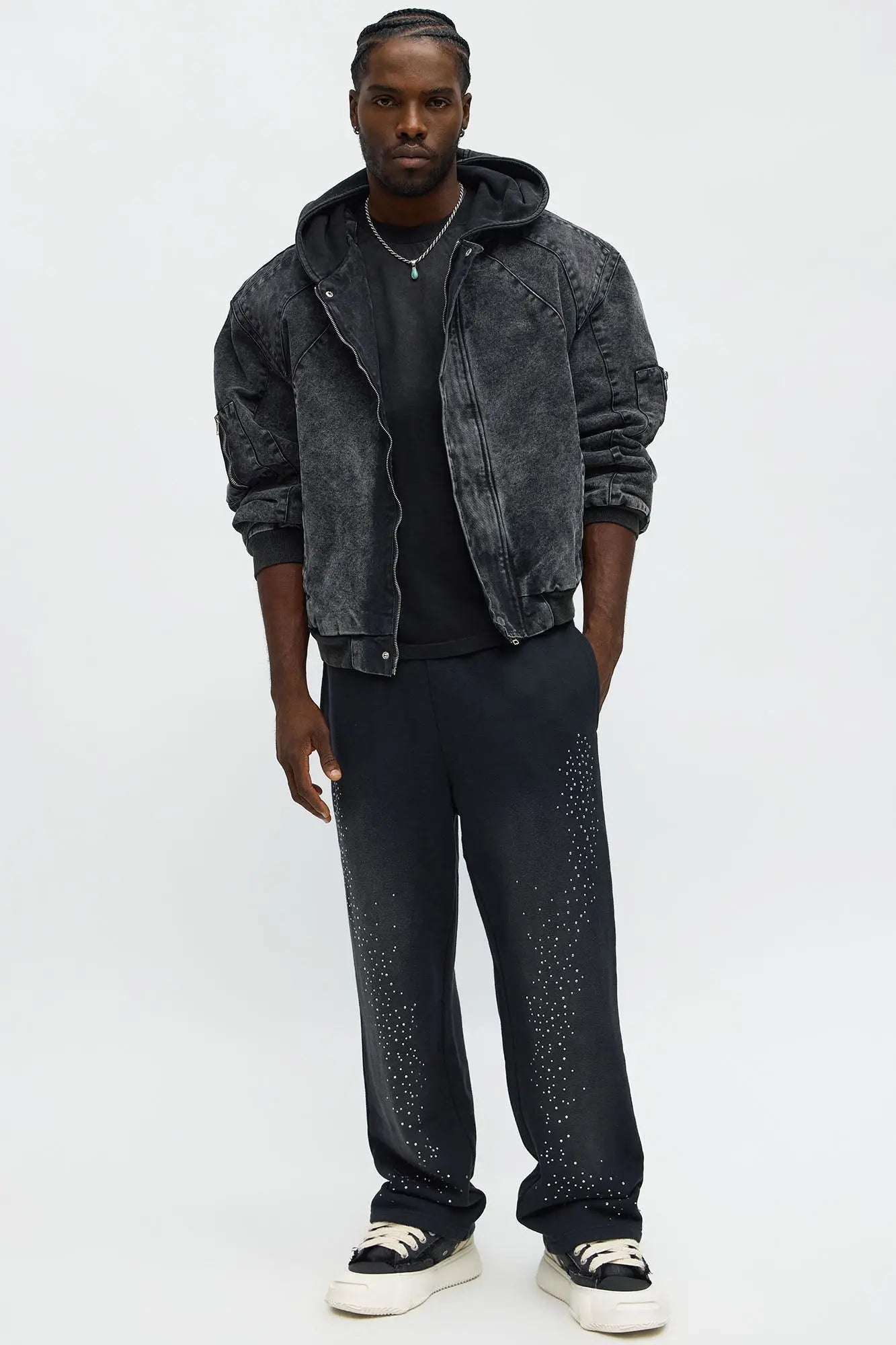 Straight Cowboy Rhinestone Sweatpants - Black Wash