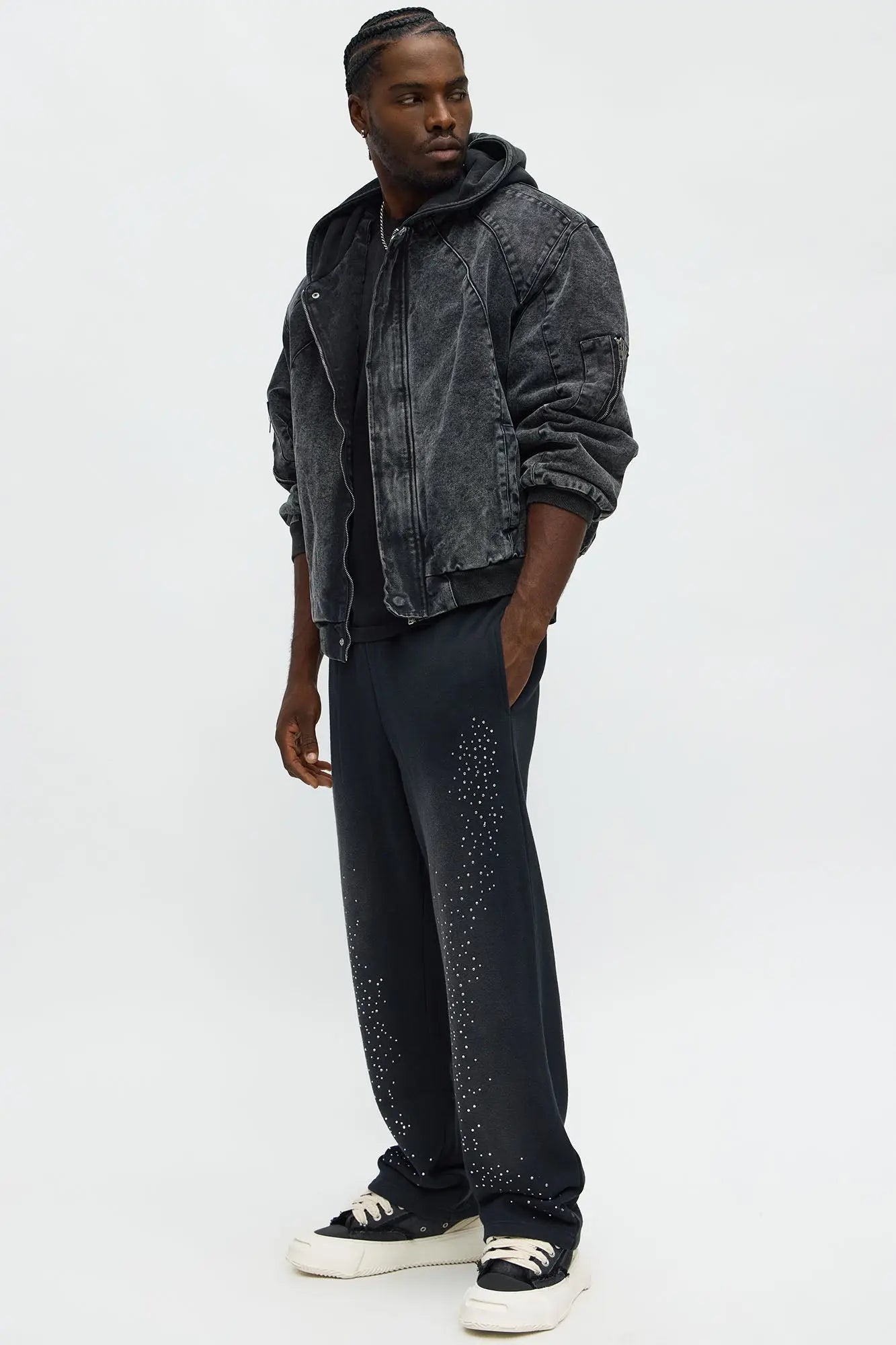Straight Cowboy Rhinestone Sweatpants - Black Wash