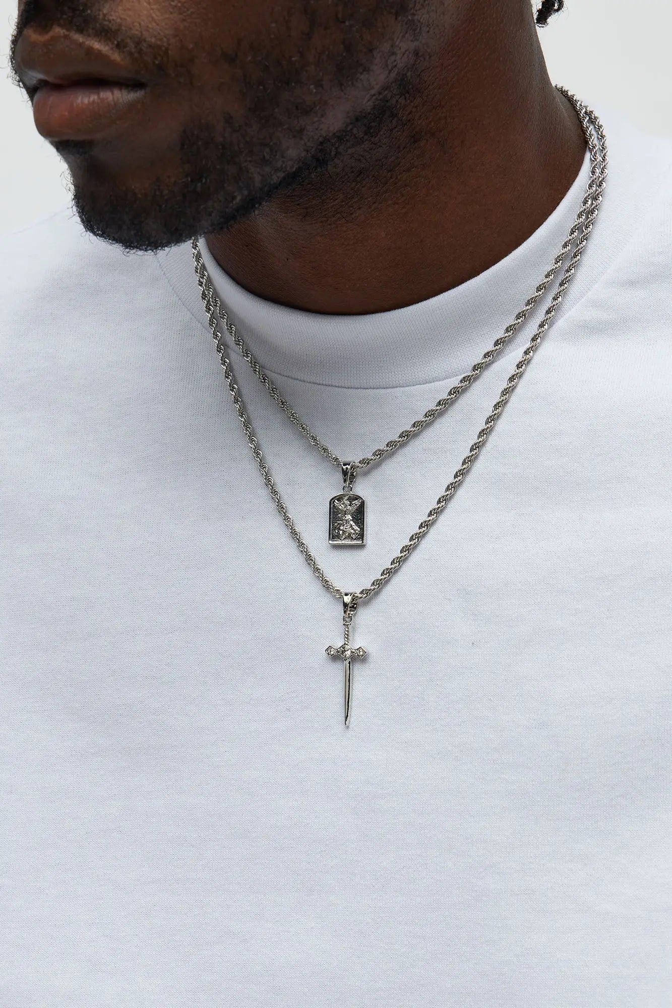 No Fear Pendant Necklace Set - Silver