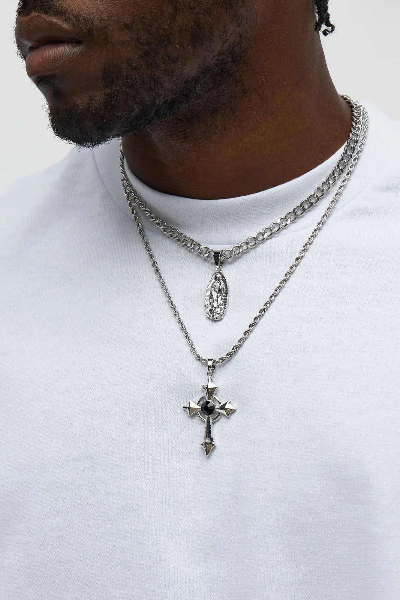 Stay Bold Pendant Necklace Set - Silver
