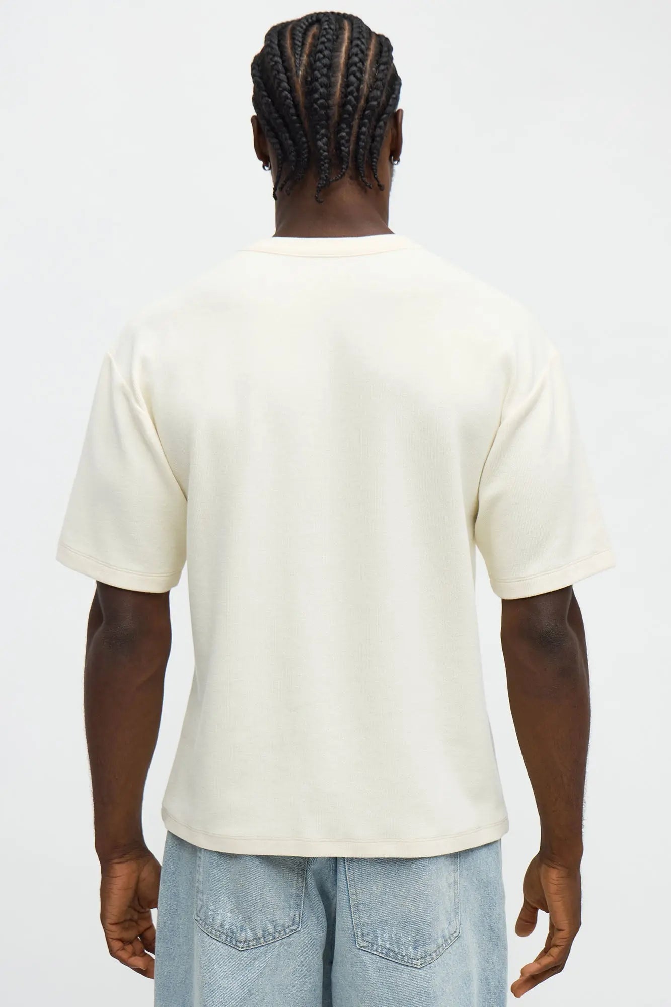 Relaxed Brooklyn NYC Frayed Patchwork Short Sleeve Tee - Off White/combo