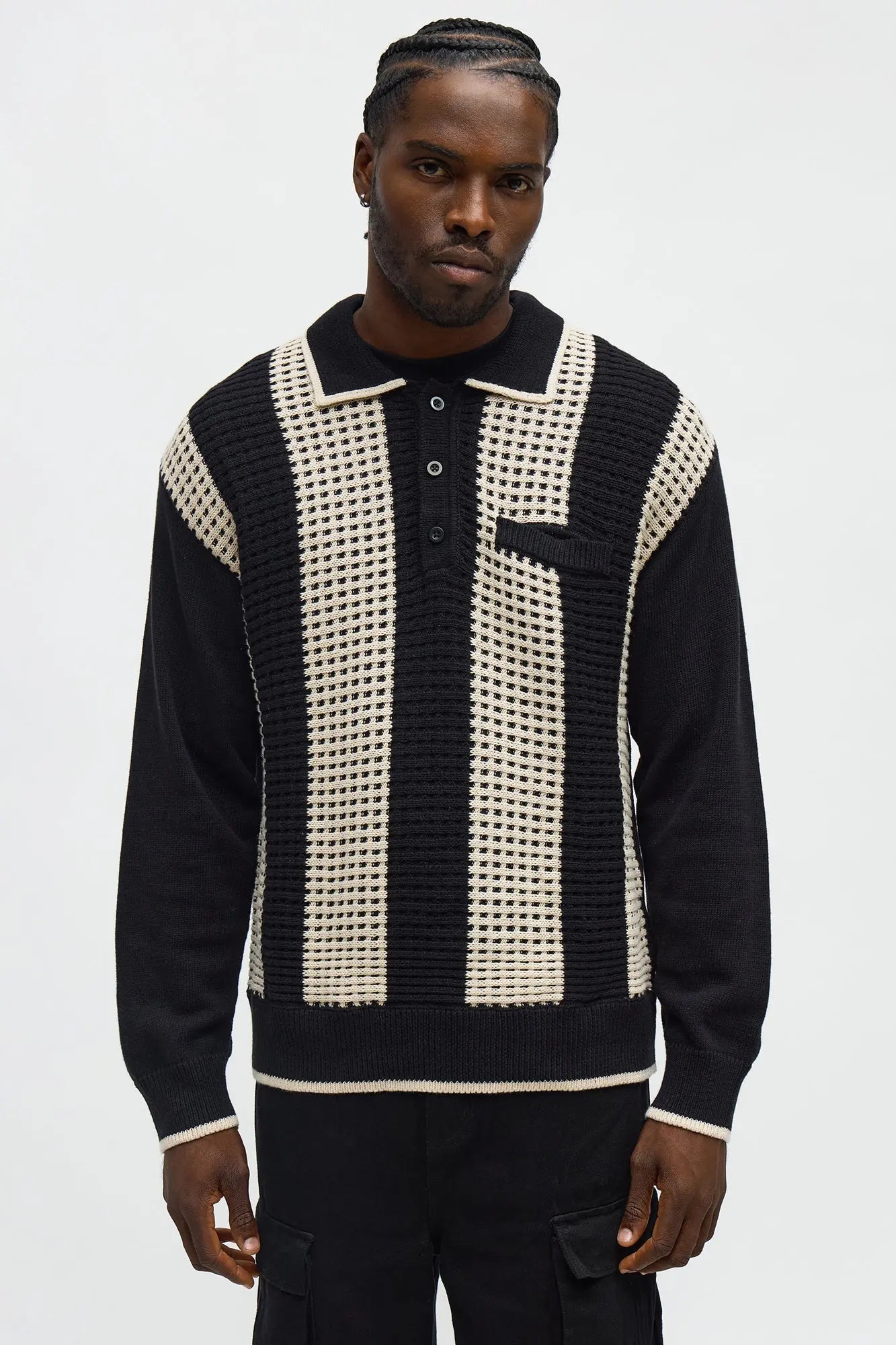 Relaxed Skylines Collared Sweater - Black/combo