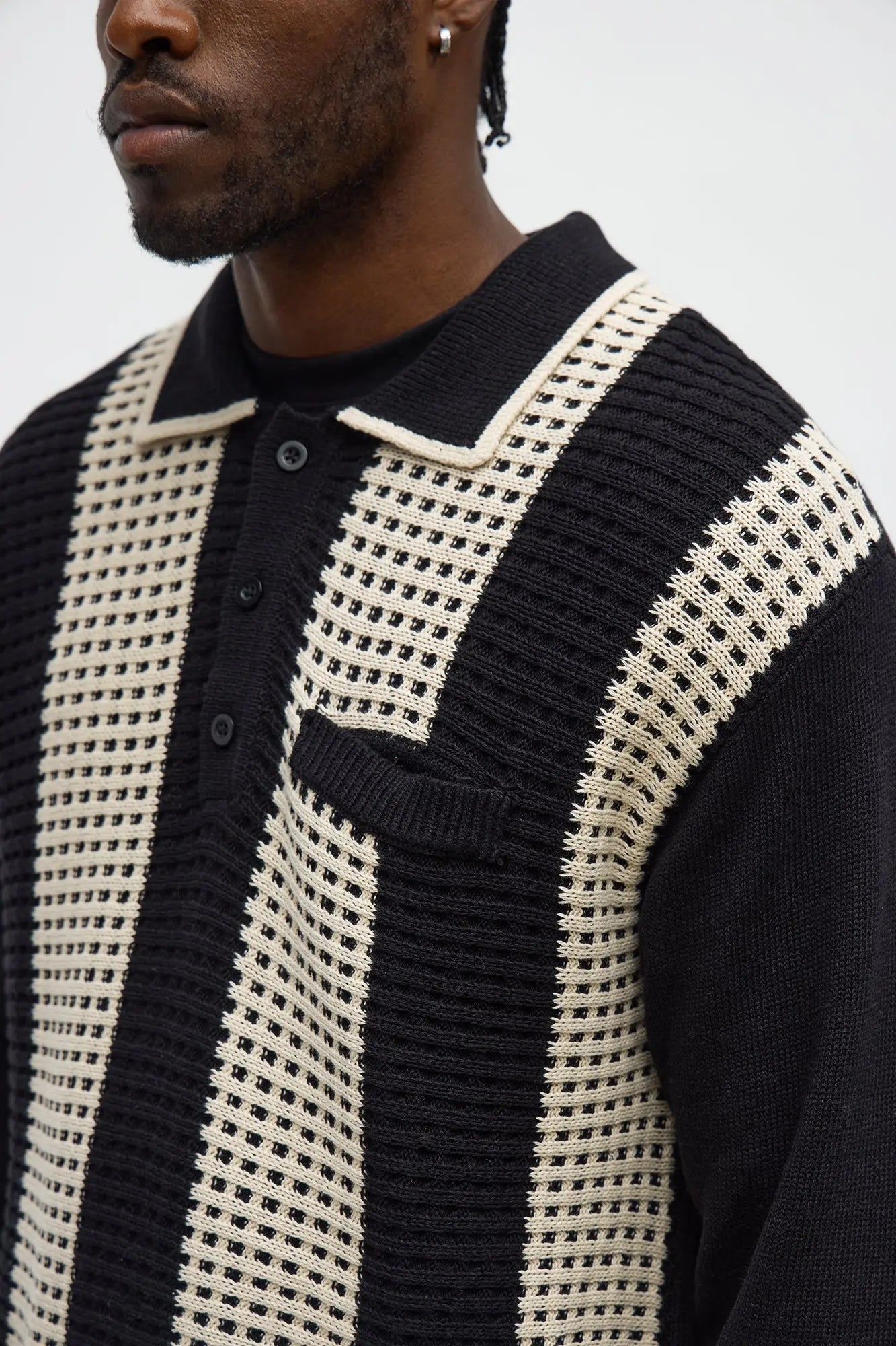 Relaxed Skylines Collared Sweater - Black/combo
