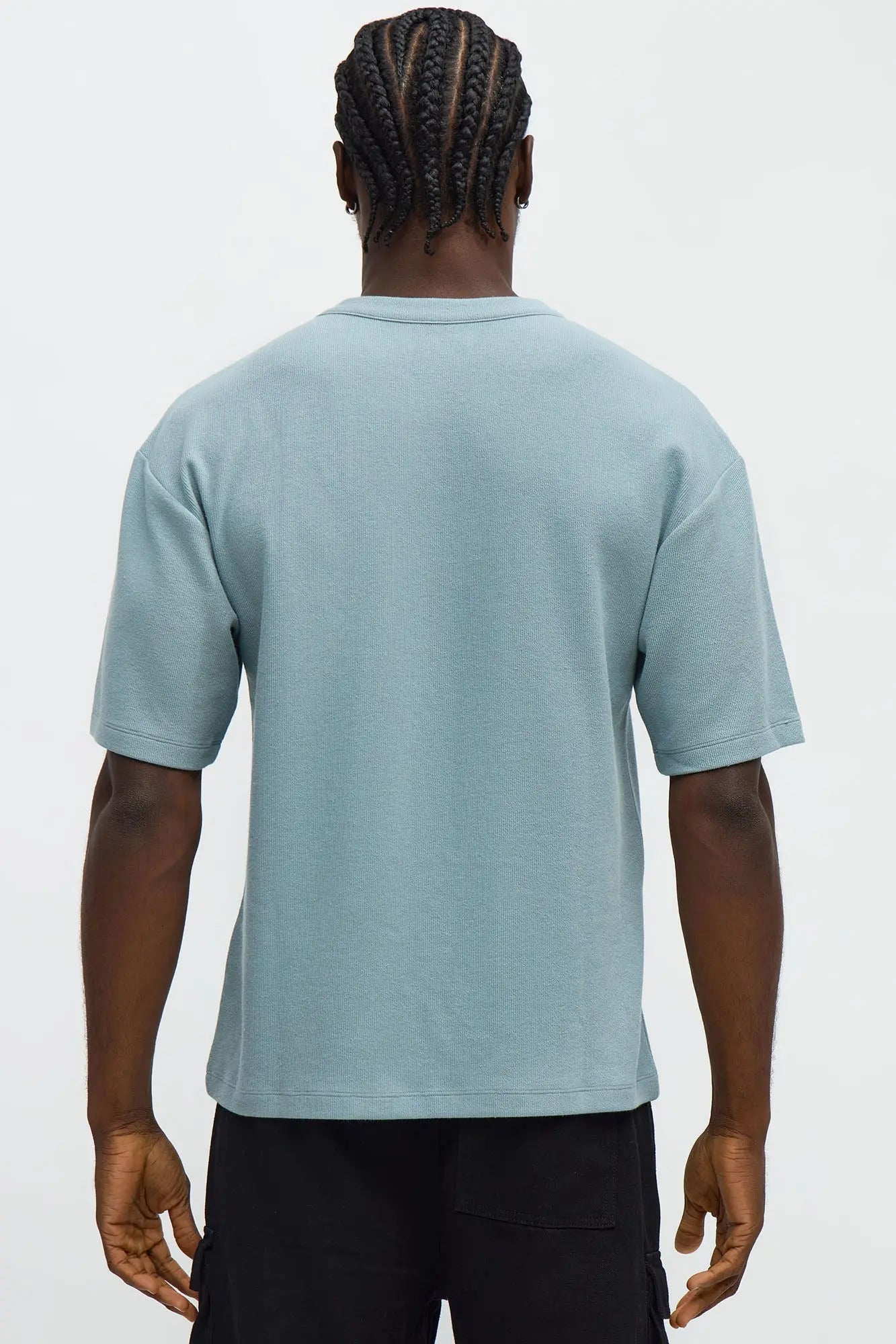 Relaxed Beverly Hills Frayed Patchwork Short Sleeve Tee - Blue/combo