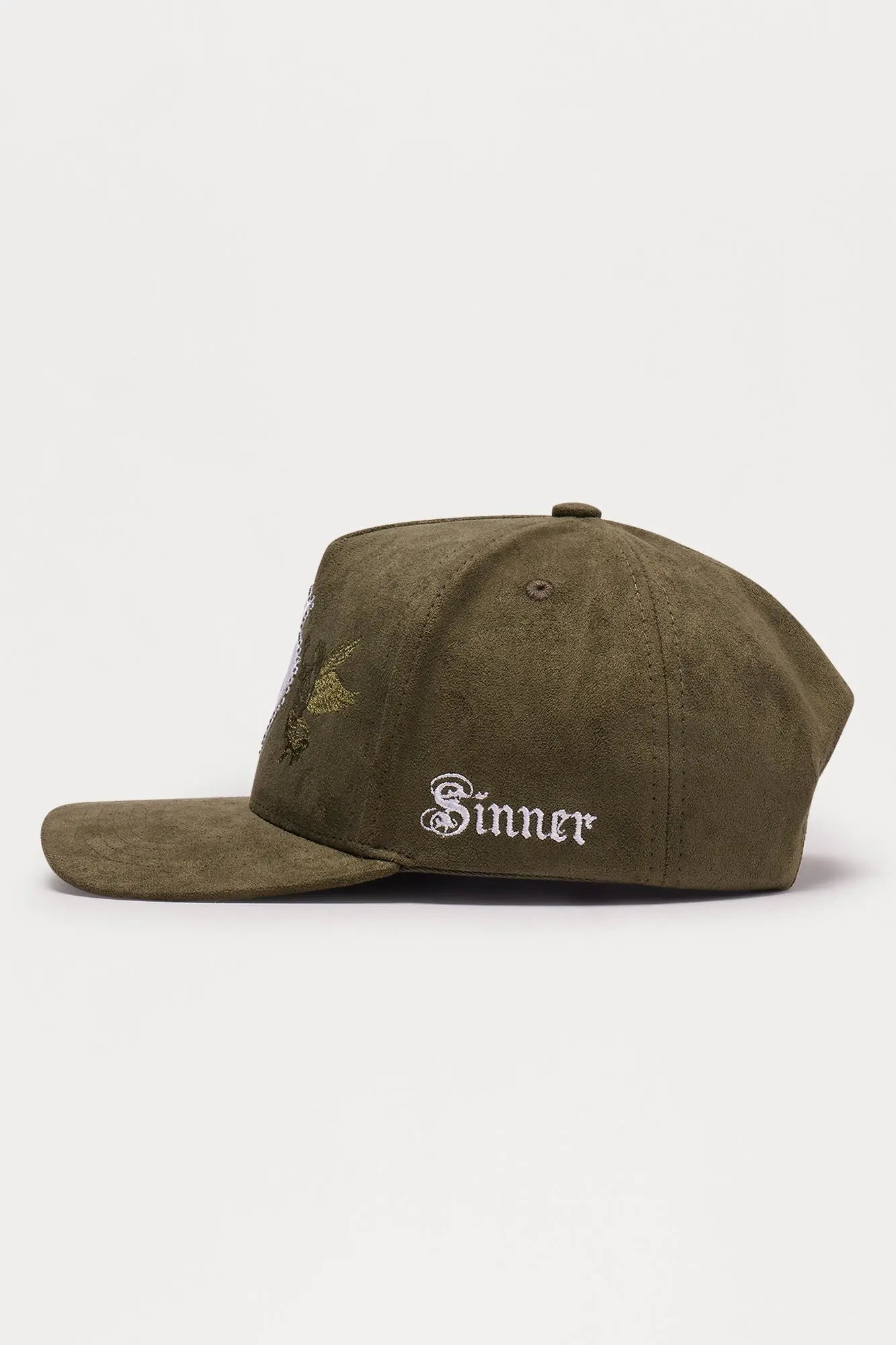 Cherub Embellished Faux Suede Structured Snapback Hat - Olive