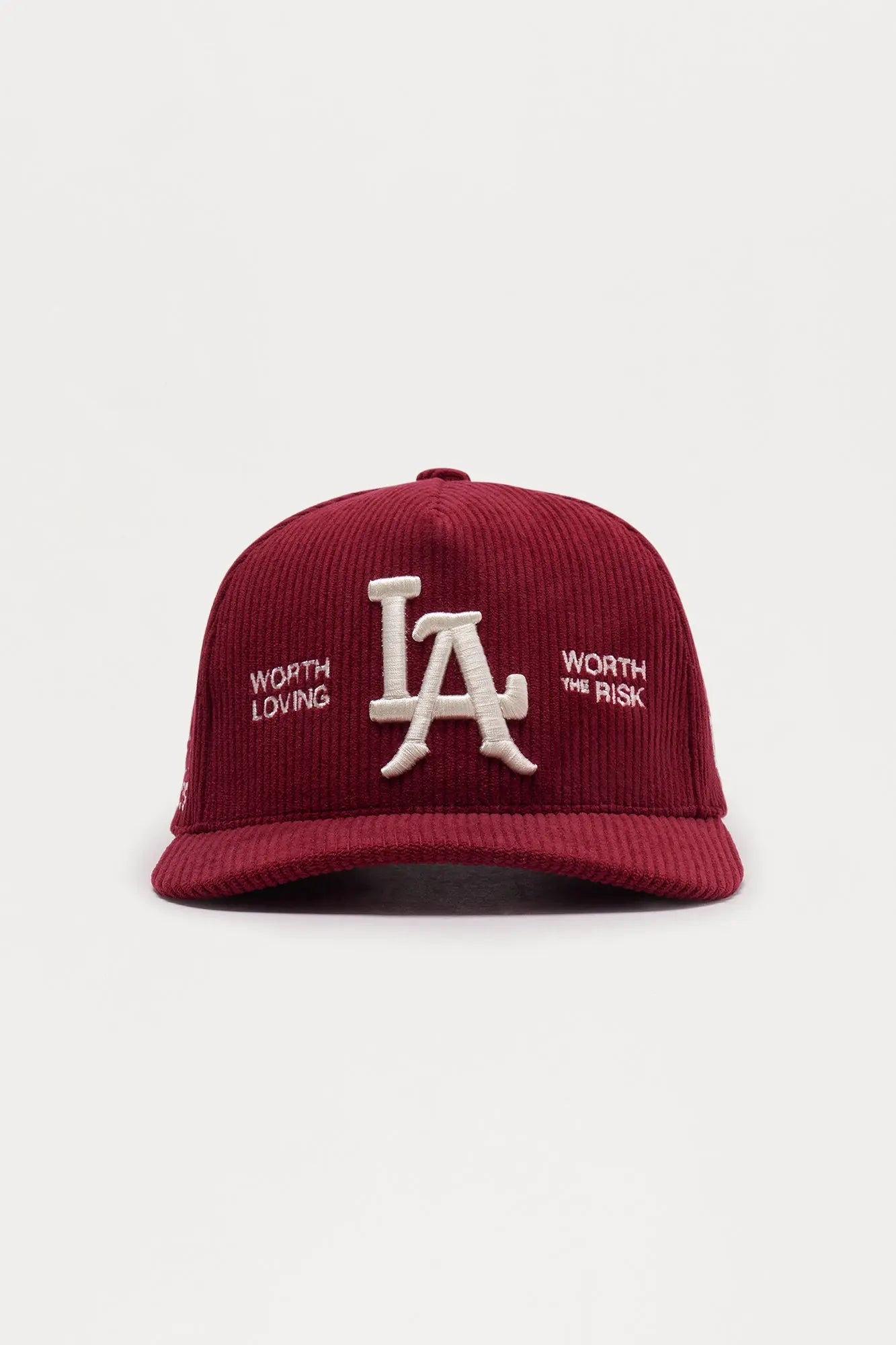 LA Heart Corduroy Structured Snapback Hat - Burgundy