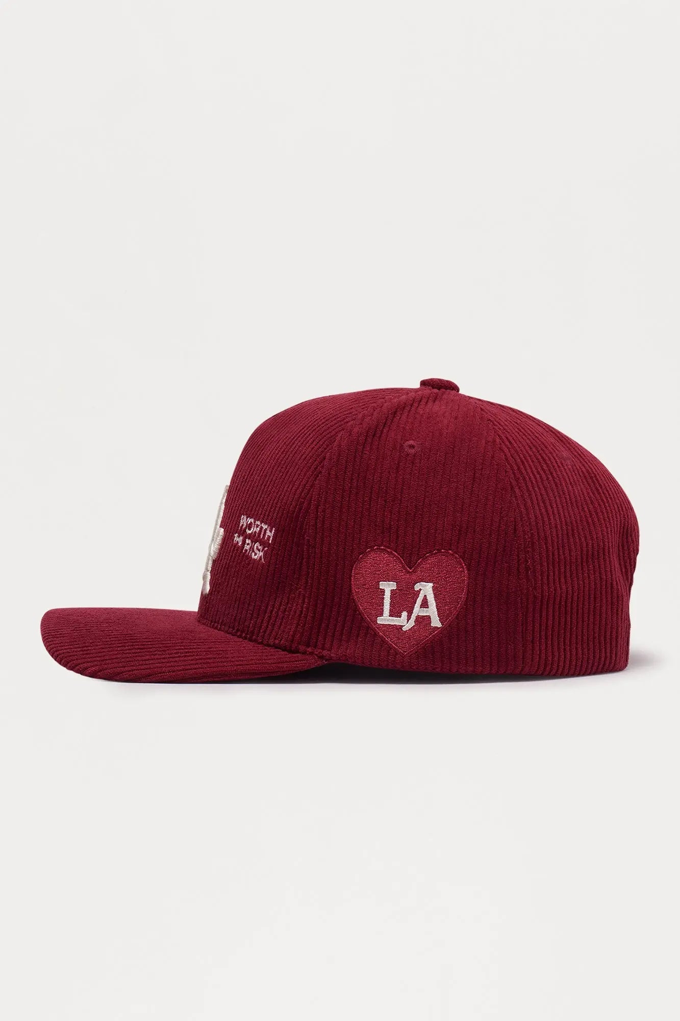 LA Heart Corduroy Structured Snapback Hat - Burgundy