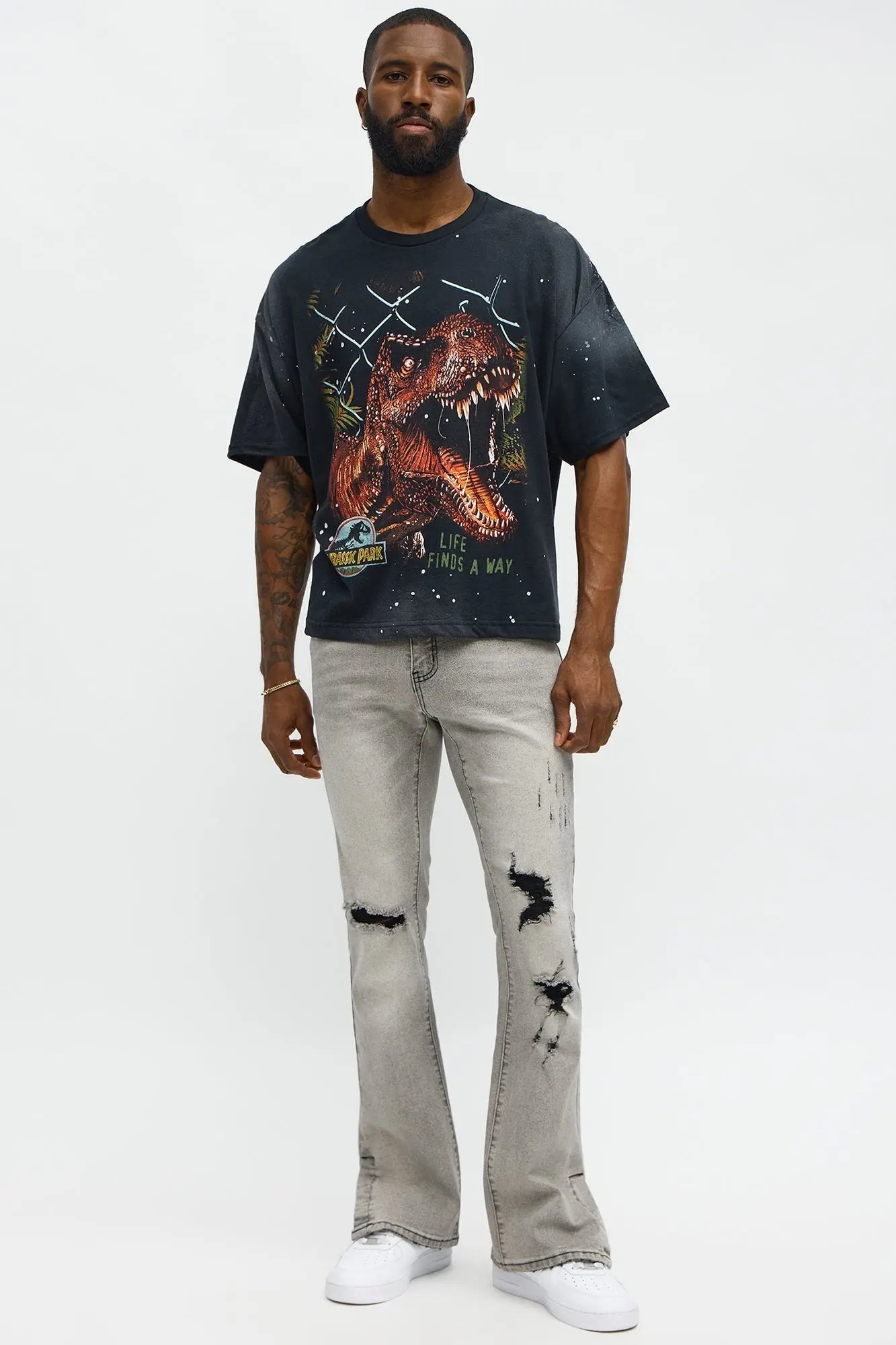 Jurassic Park Boxy Vintage Short Sleeve Tee - Black Wash