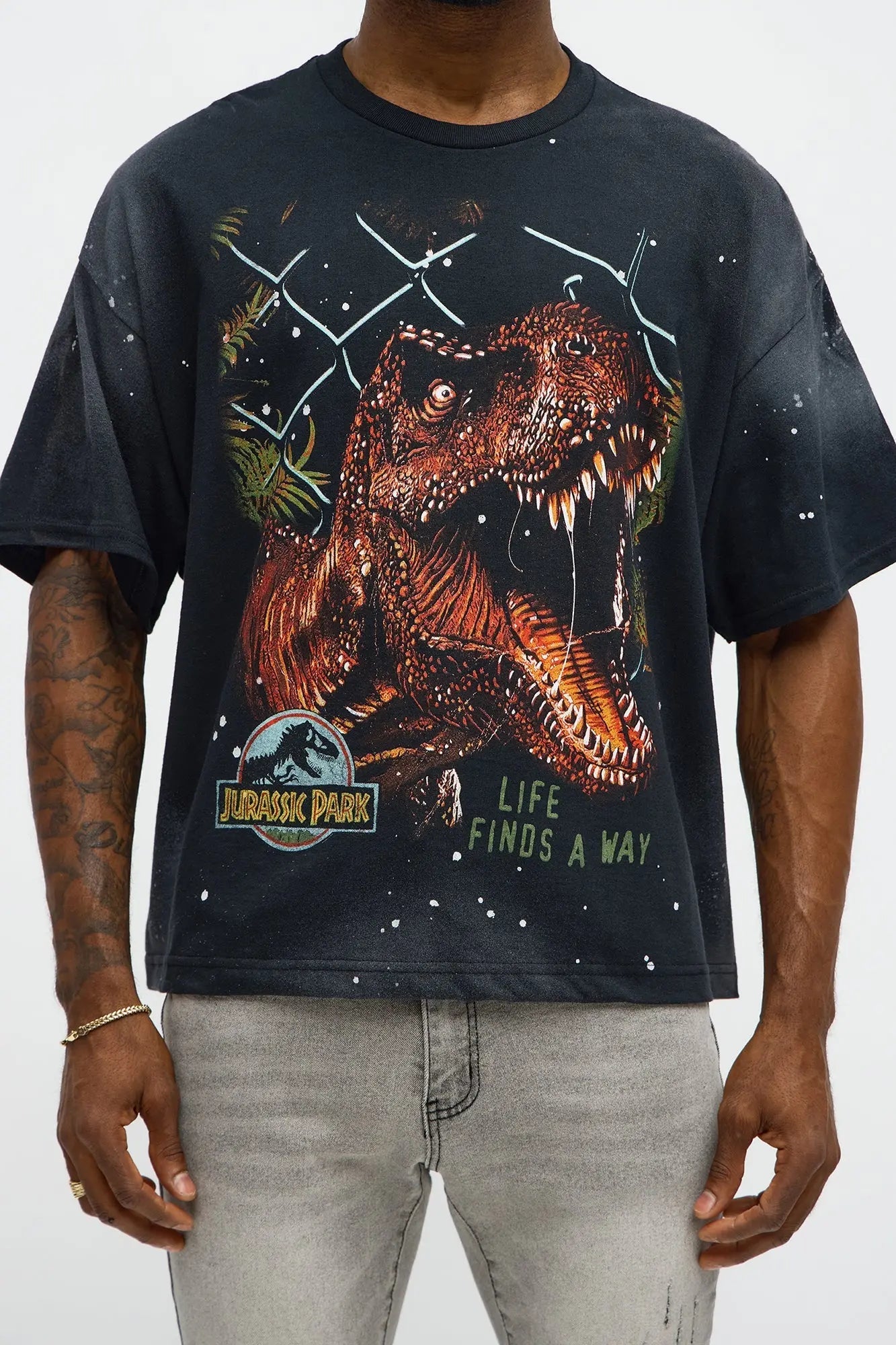 Jurassic Park Boxy Vintage Short Sleeve Tee - Black Wash