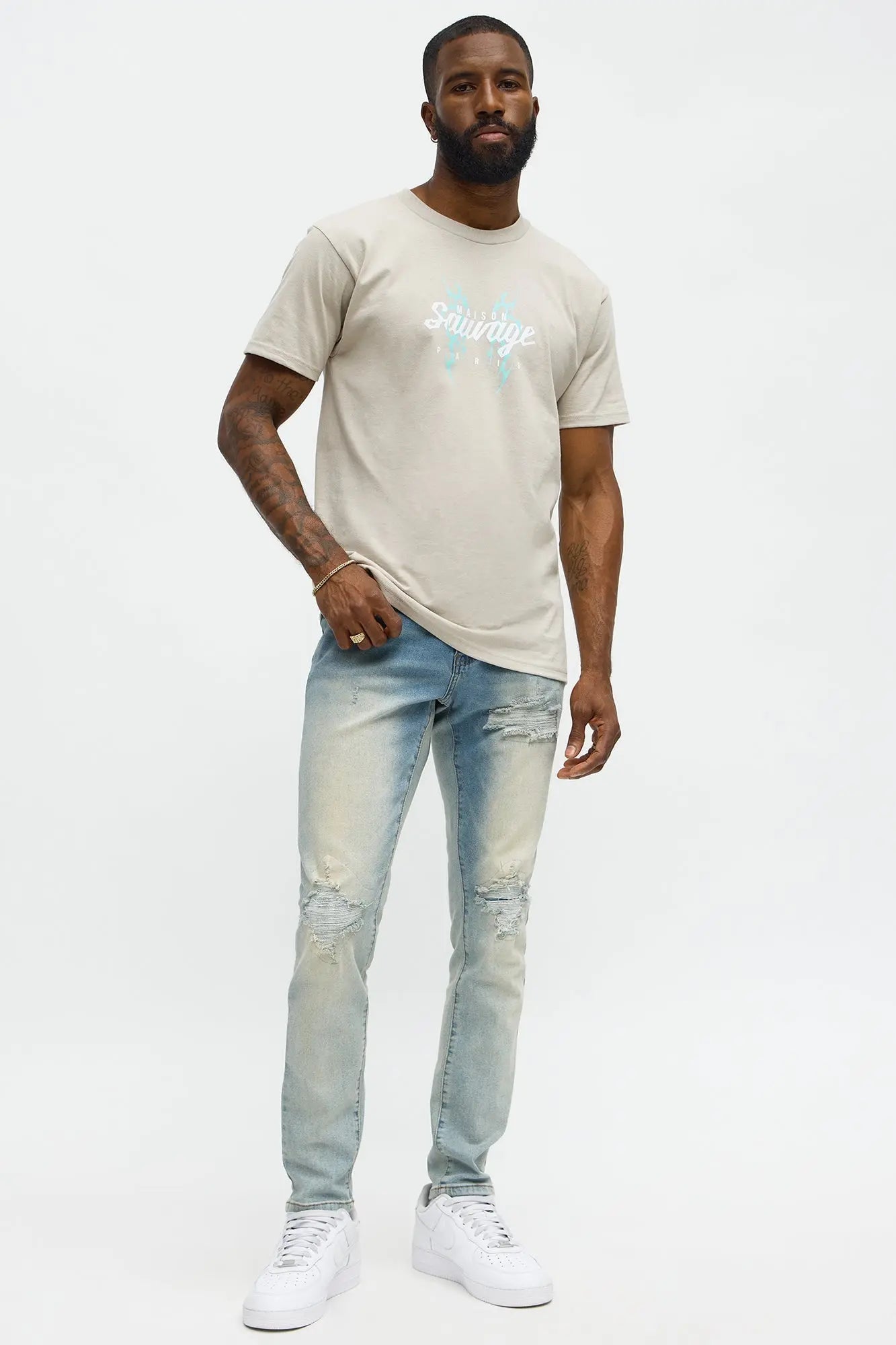 Skinny Destructed Repair With Plaid Jean - Light Blue Wash