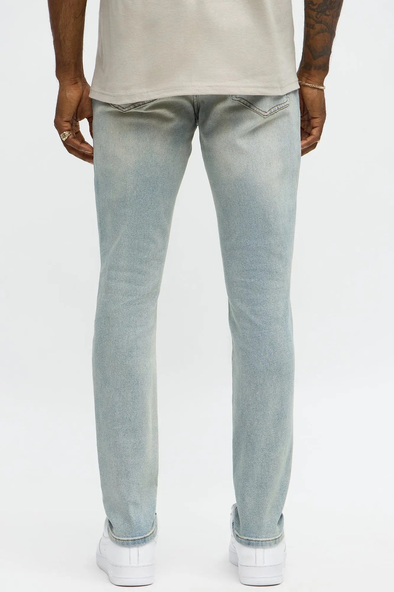 Skinny Destructed Repair With Plaid Jean - Light Blue Wash