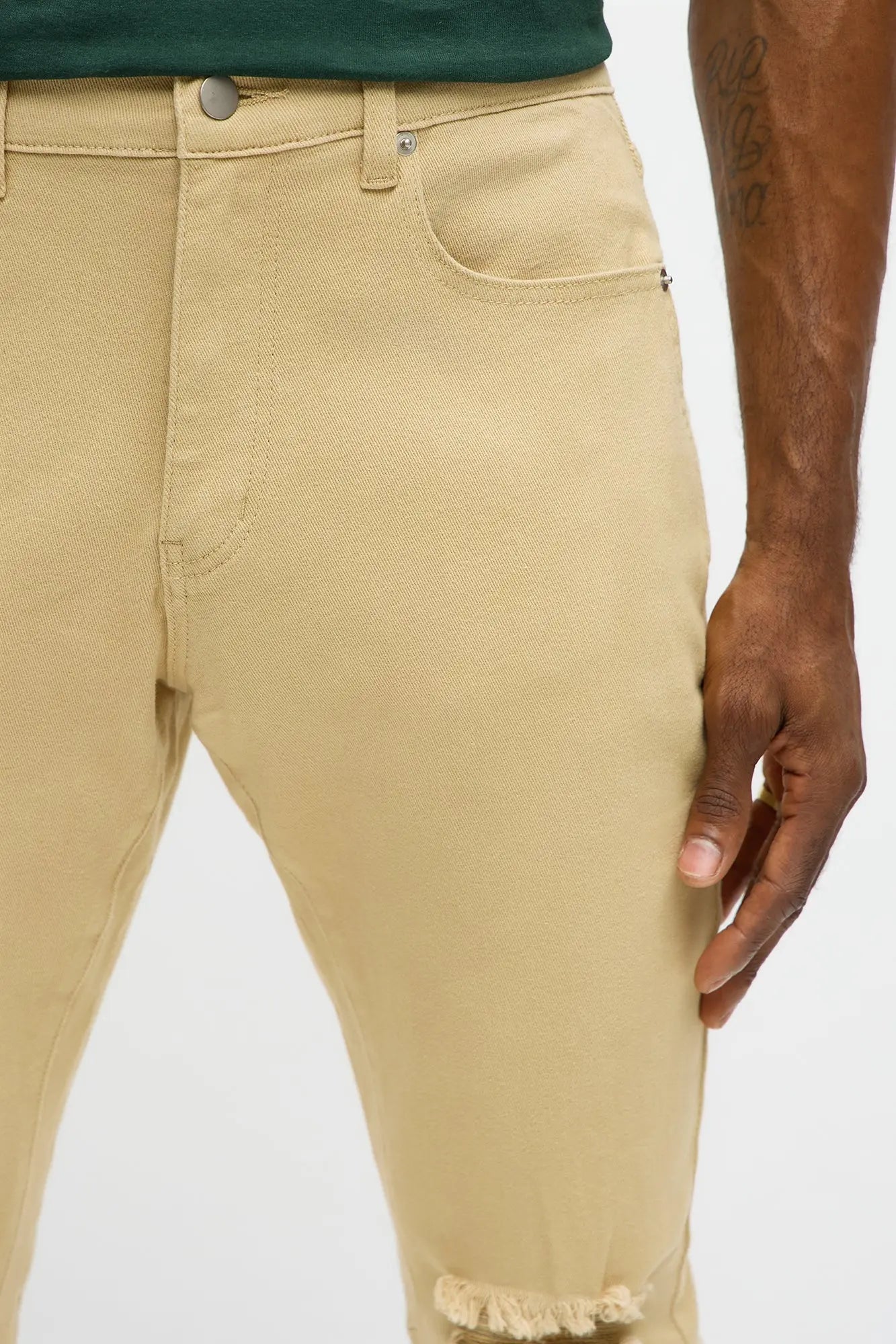 Stacked Skinny Staying Busy Distressed Pant - Khaki