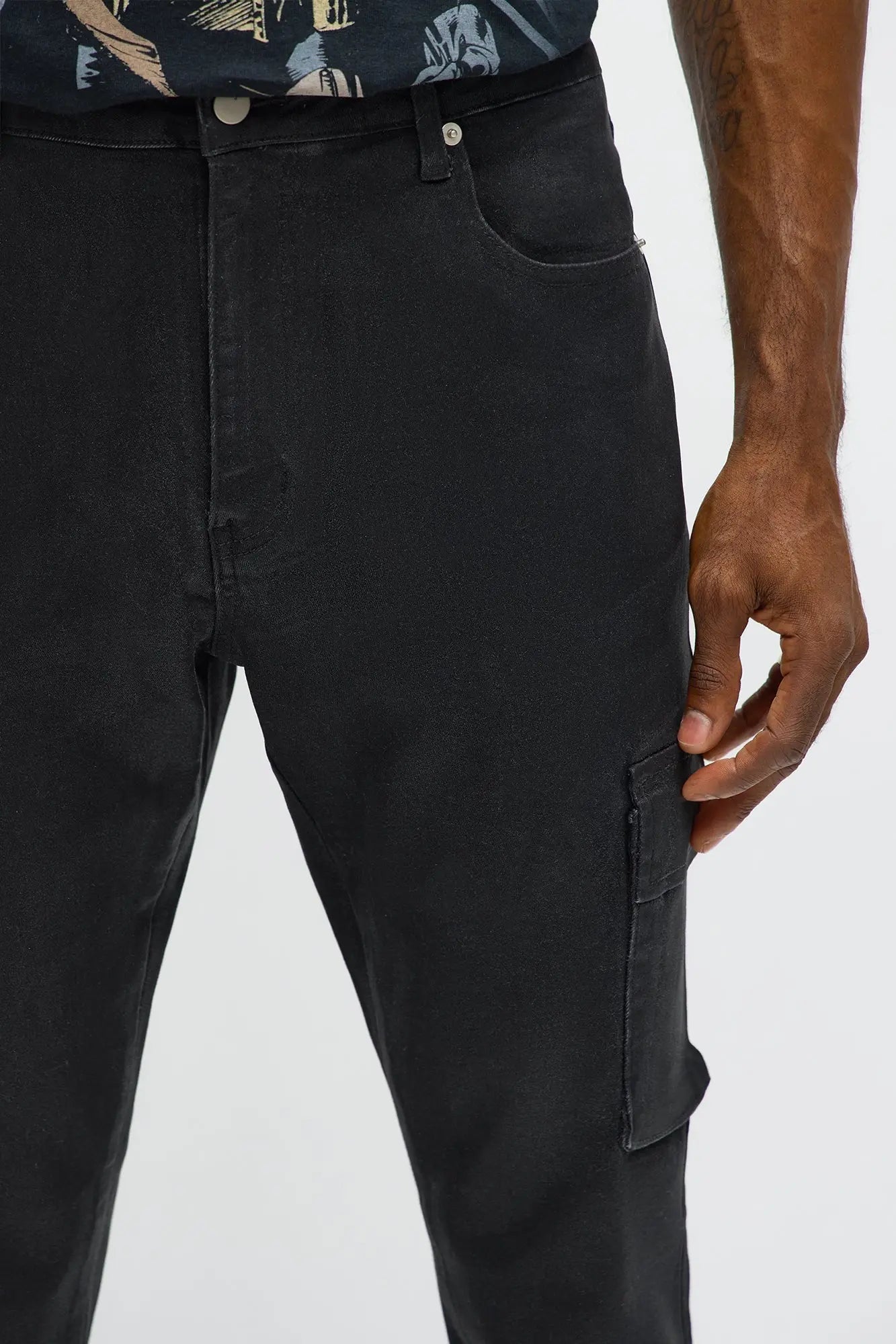 Skinny Down The Streets Waxed Cargo Jean - Black