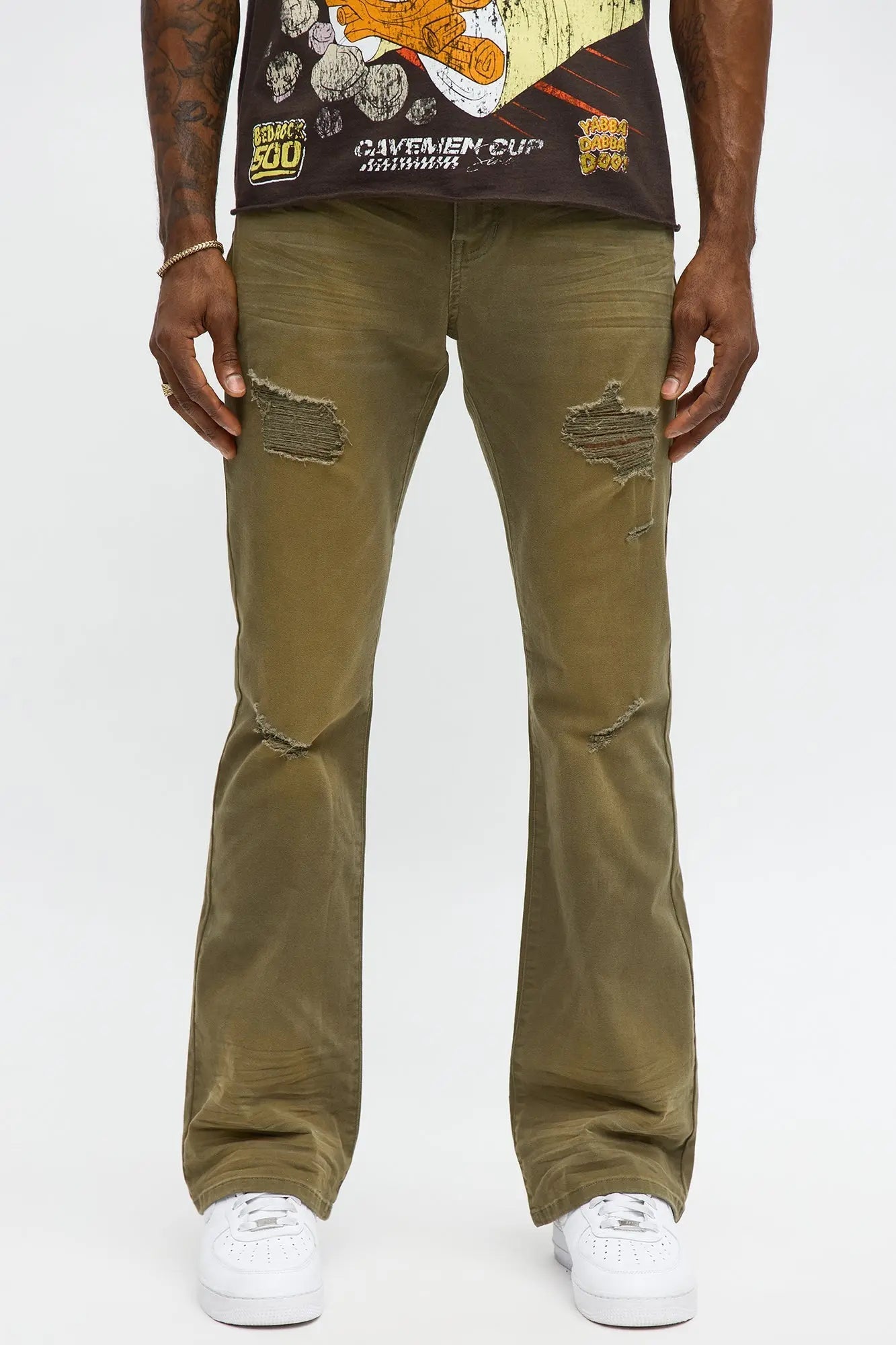 Stacked Skinny Flare Stay Fly Overdye Pant - Olive