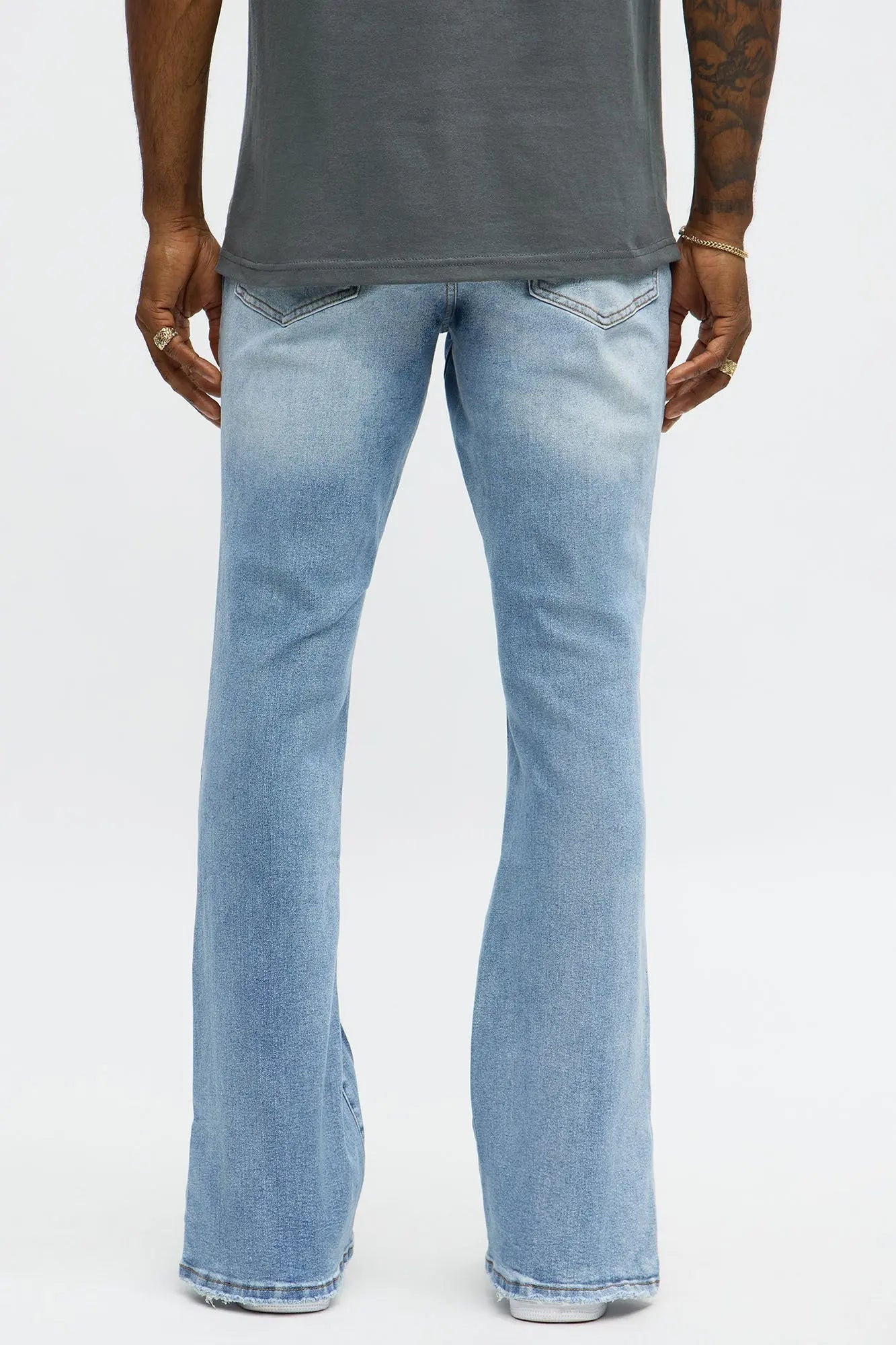 Stacked Skinny Flare Slit Rebel Against Distressed Jean - Light Wash