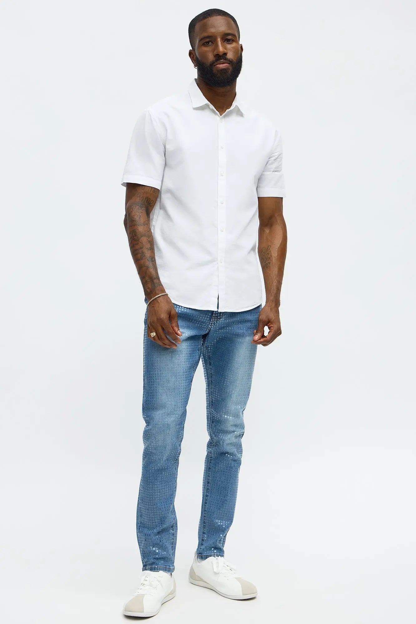 Skinny Dot Matrix Jean - Medium Wash