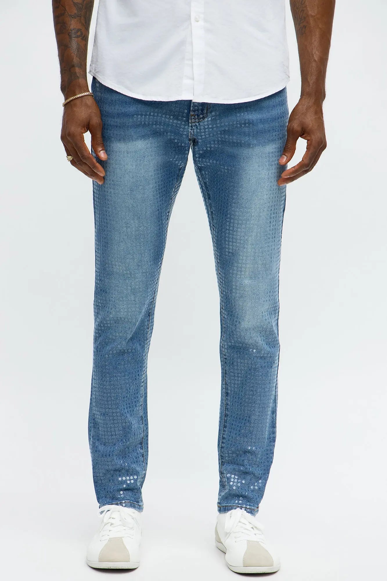 Skinny Dot Matrix Jean - Medium Wash