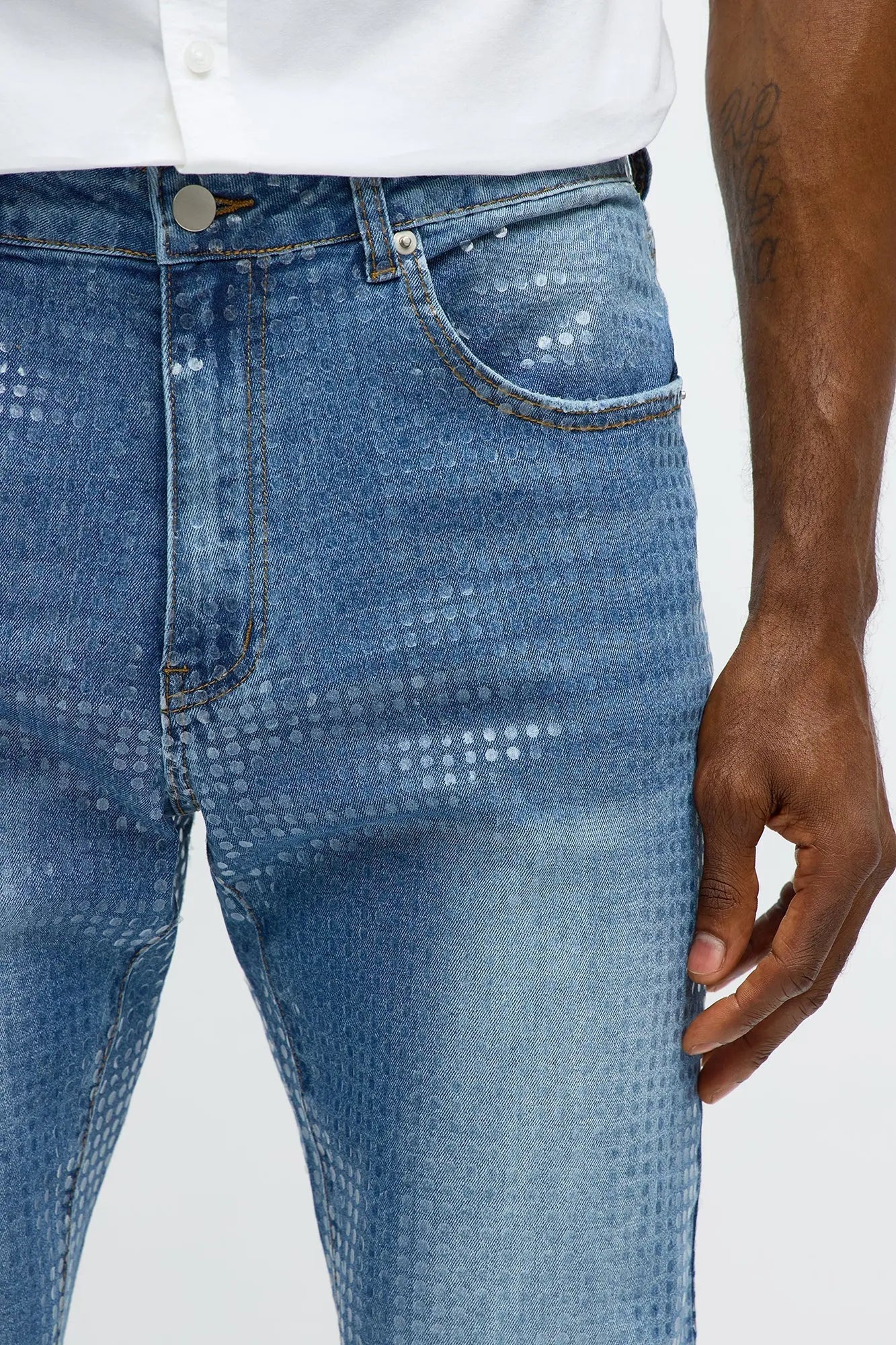 Skinny Dot Matrix Jean - Medium Wash
