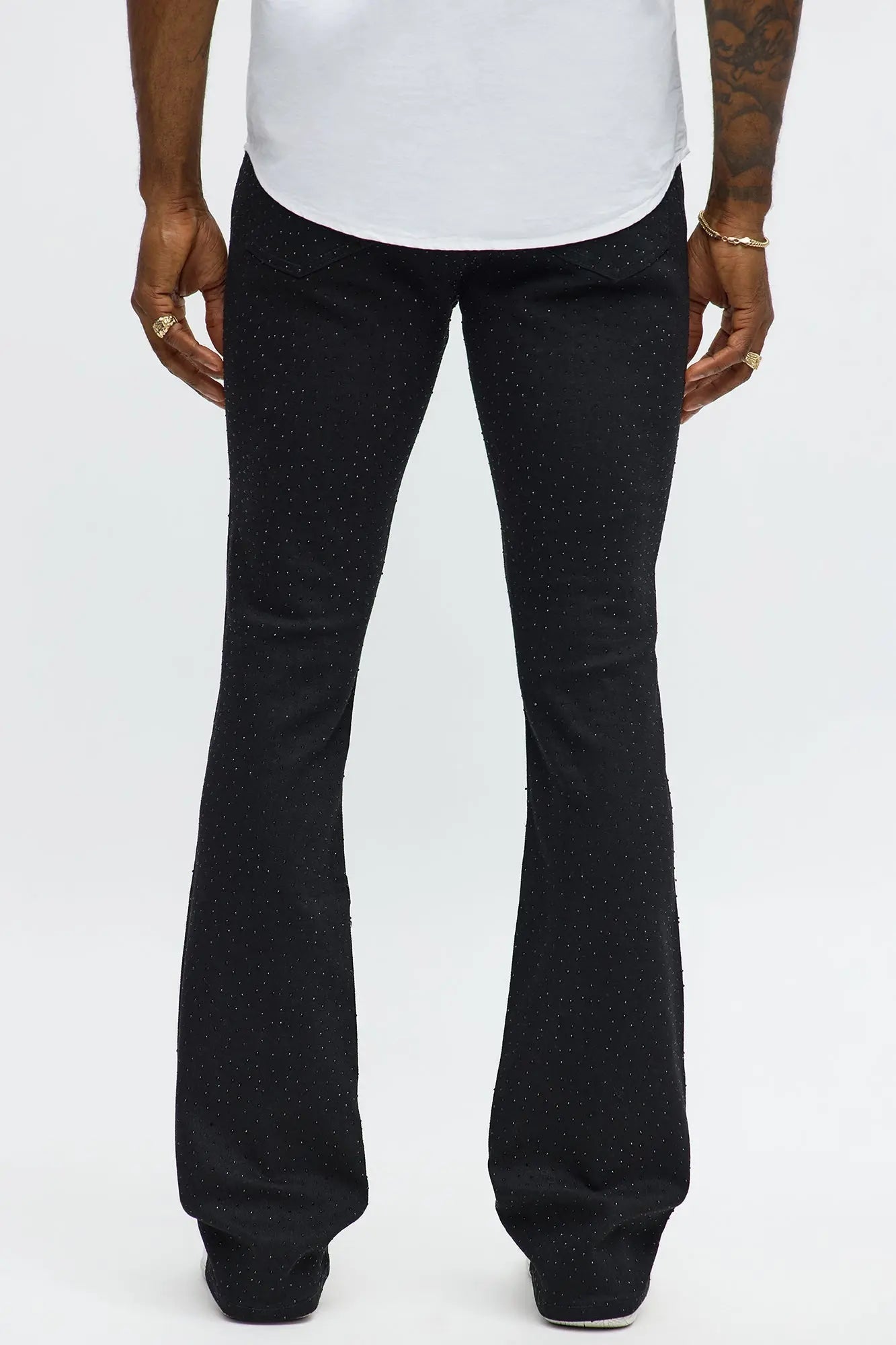 Stacked Skinny Flare Jeweled With It Jean - Black