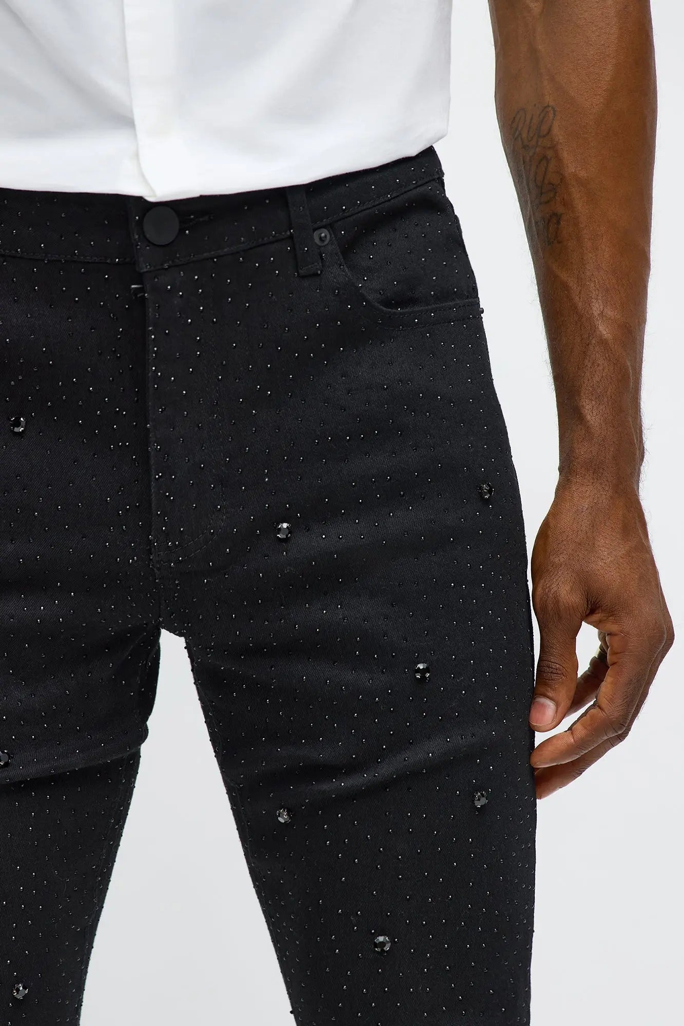 Stacked Skinny Flare Jeweled With It Jean - Black