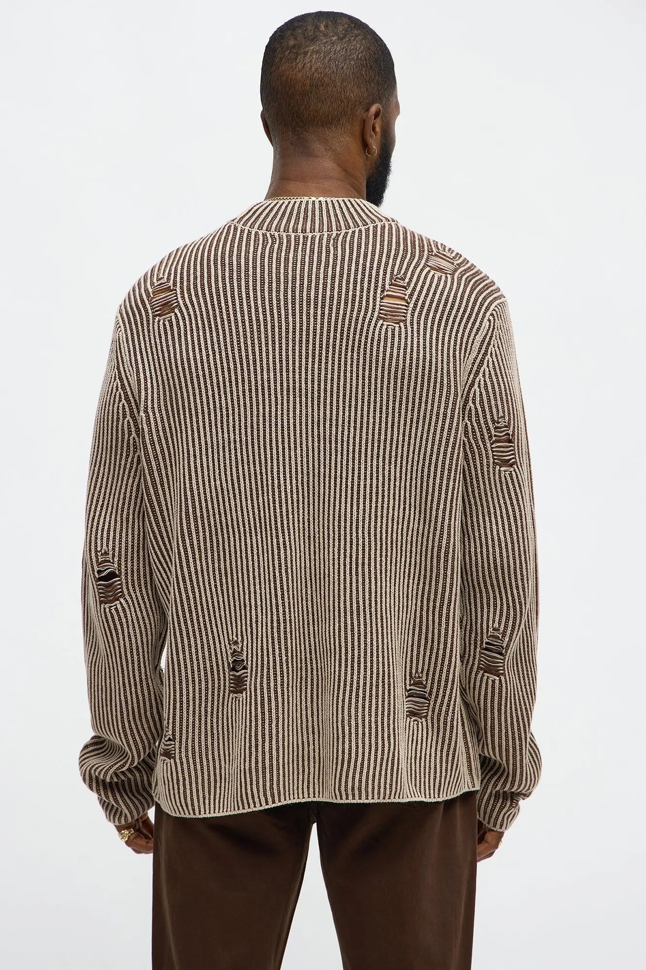 Cedarwood Distressed Mockneck Sweater - Brown Combo