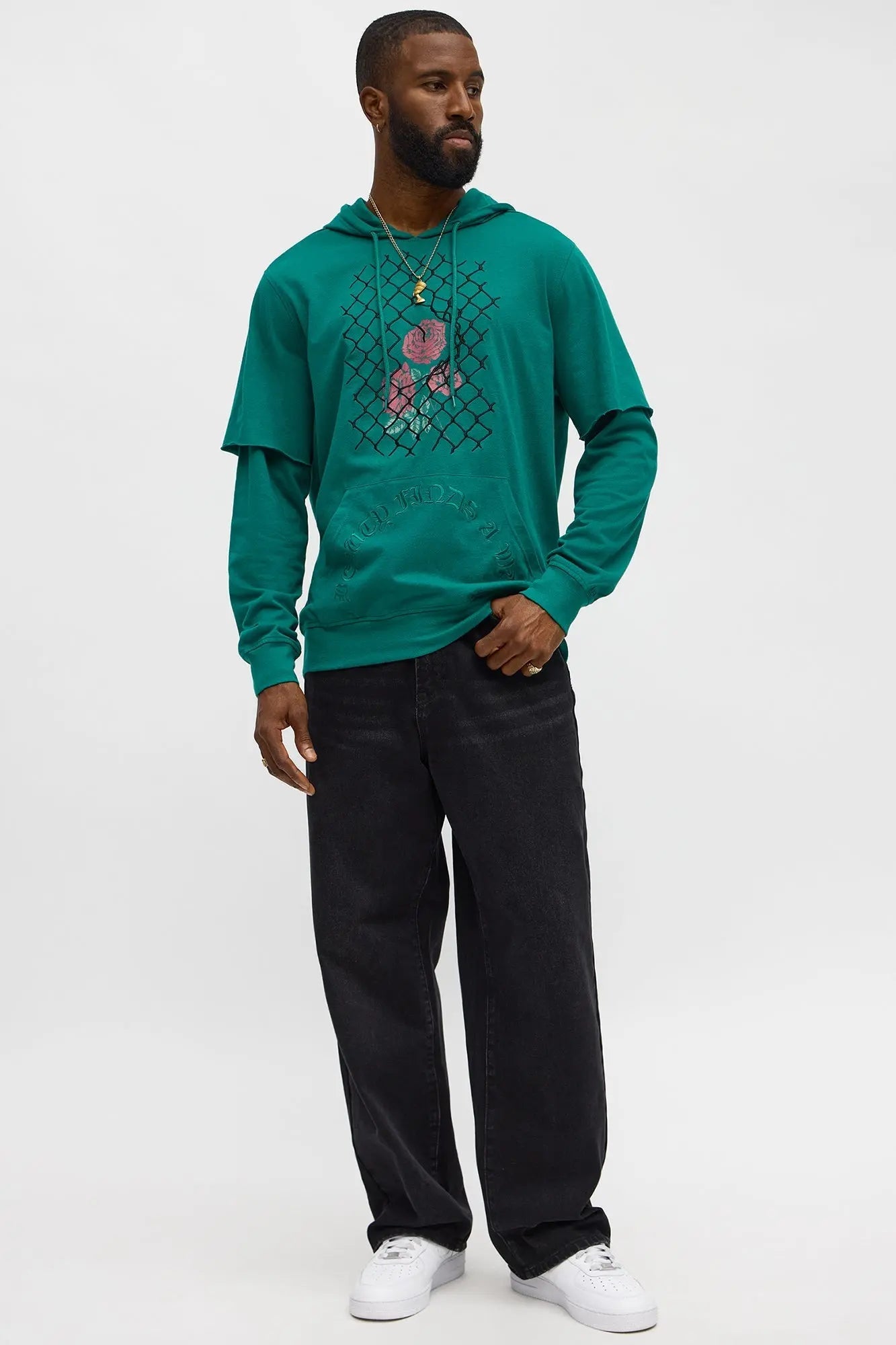 Graphic Hooded Twofer Shirt - Green